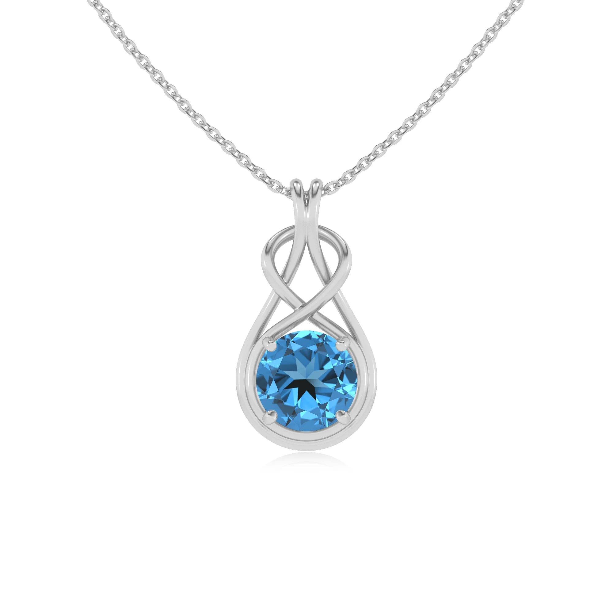 natural swiss-blue-topaz round solitaire necklaces in white gold