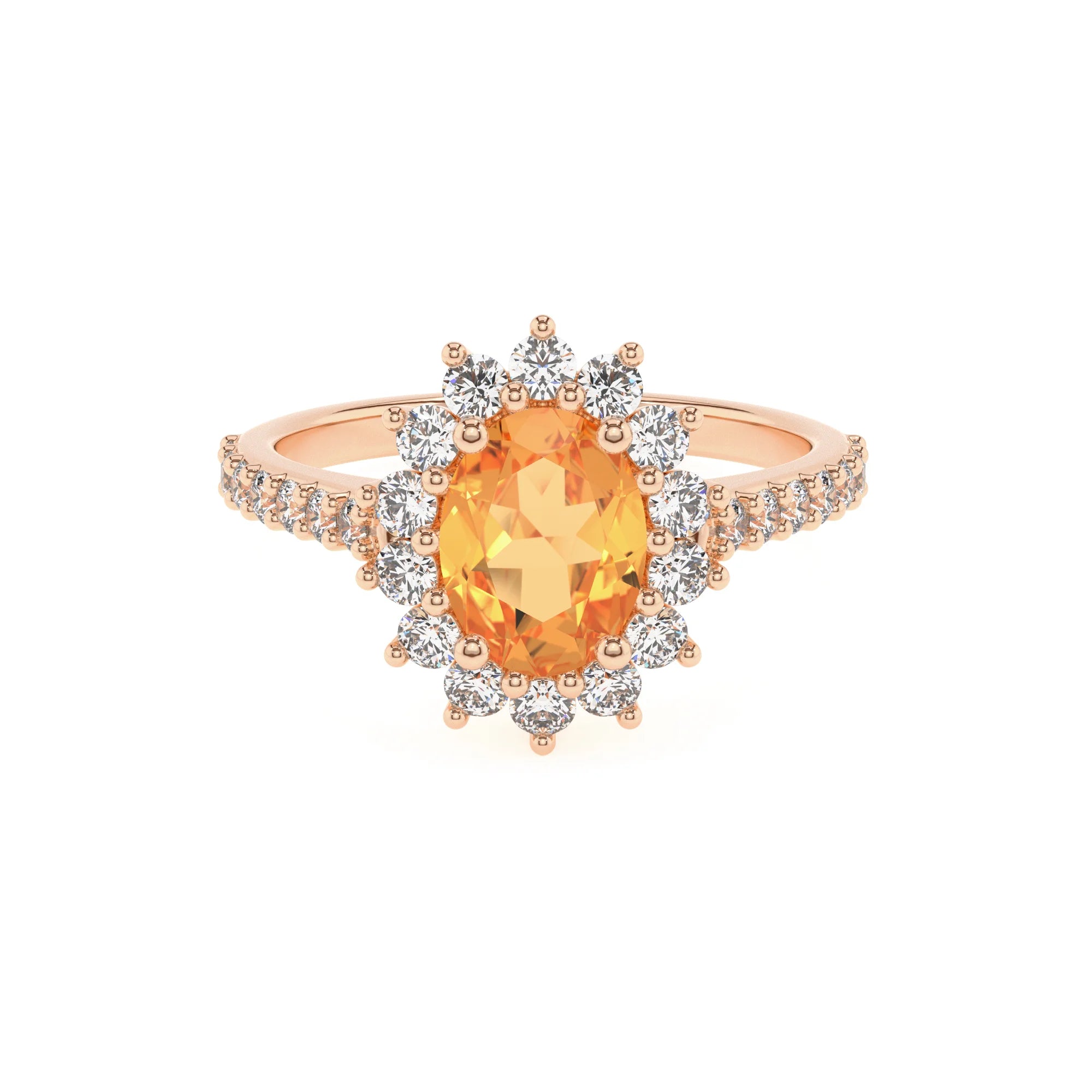 lab grown citrine oval solitaire rings in rose gold