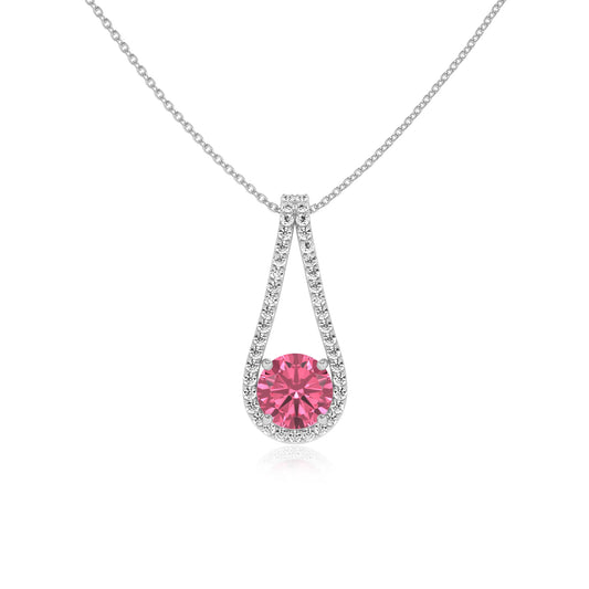 lab grown pink-tourmaline round solitaire v-bale necklaces in white gold
