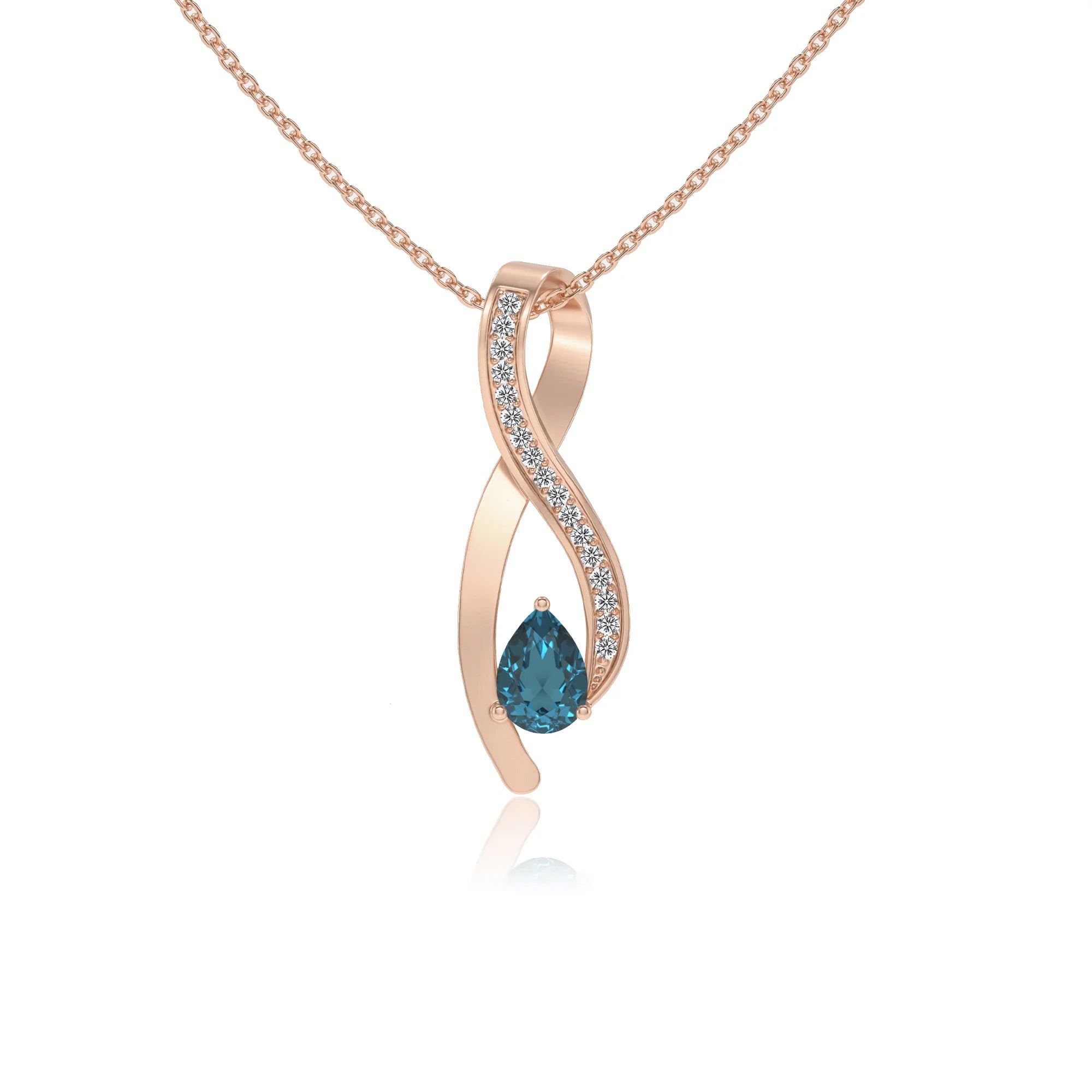 natural london-blue-topaz pear solitaire necklaces in rose gold