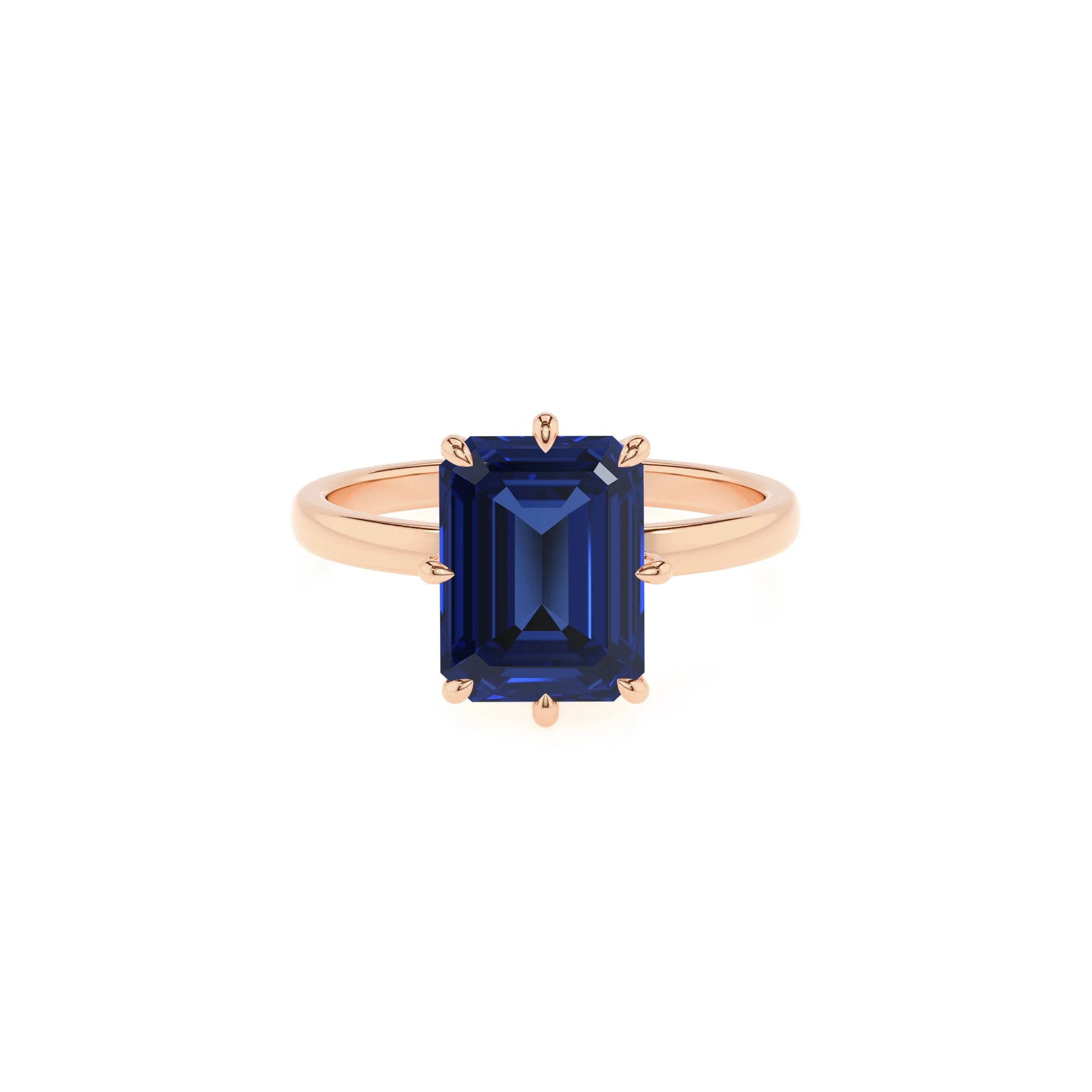 lab grown blue-sapphire emerald cut solitaire rings in rose gold