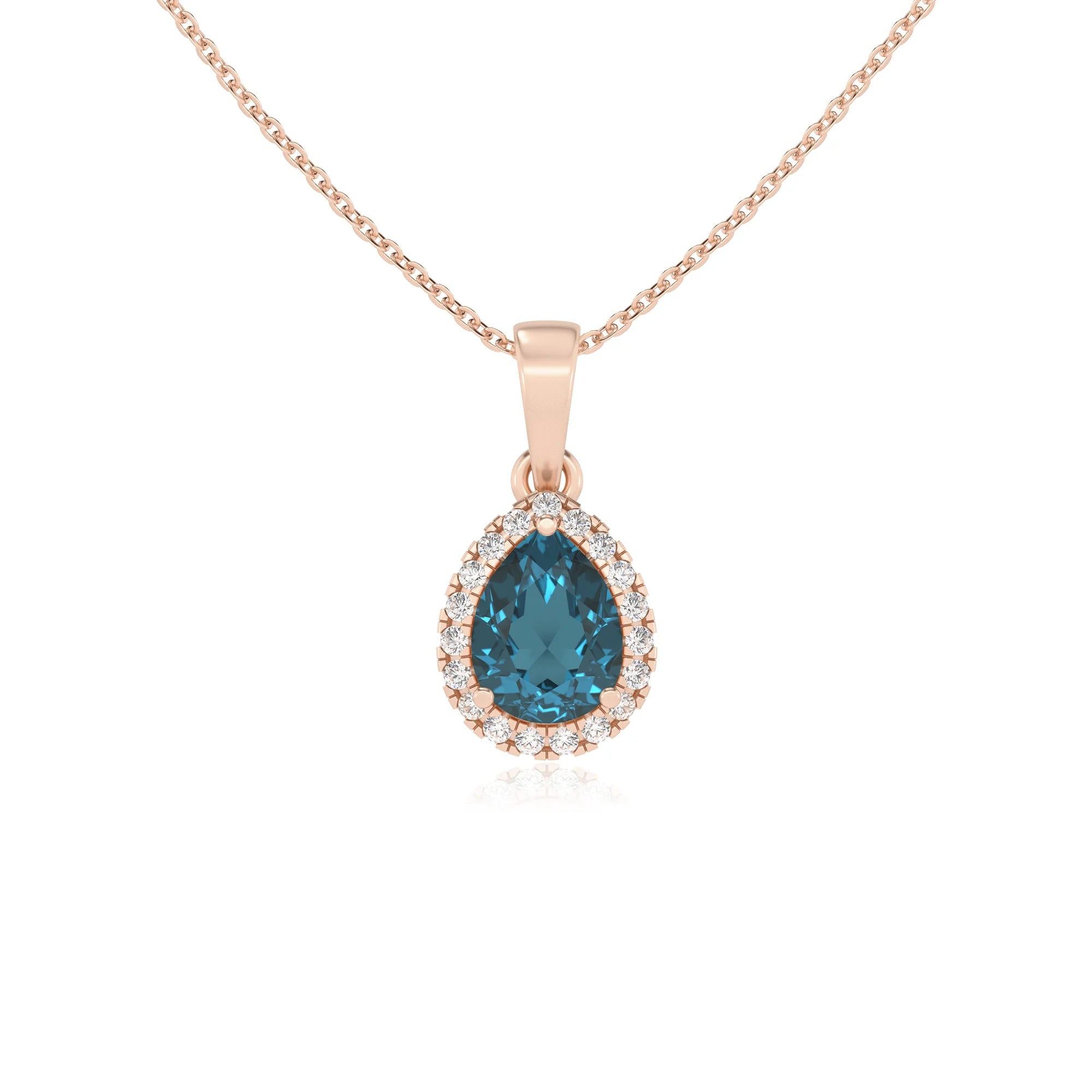 natural london-blue-topaz pear solitaire necklaces in rose gold