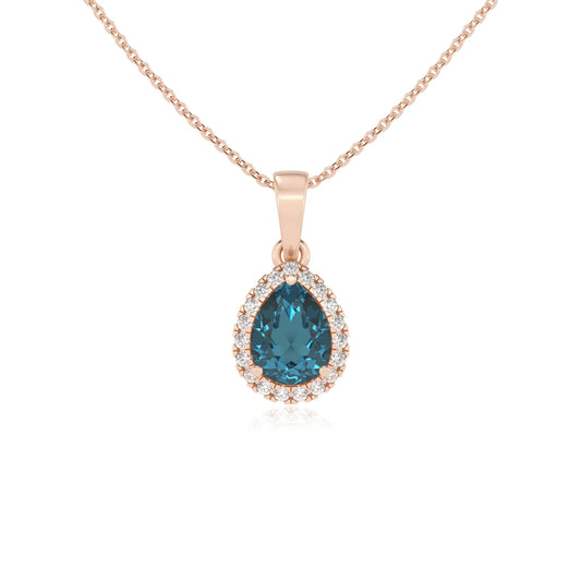 natural london-blue-topaz pear solitaire necklaces in rose gold
