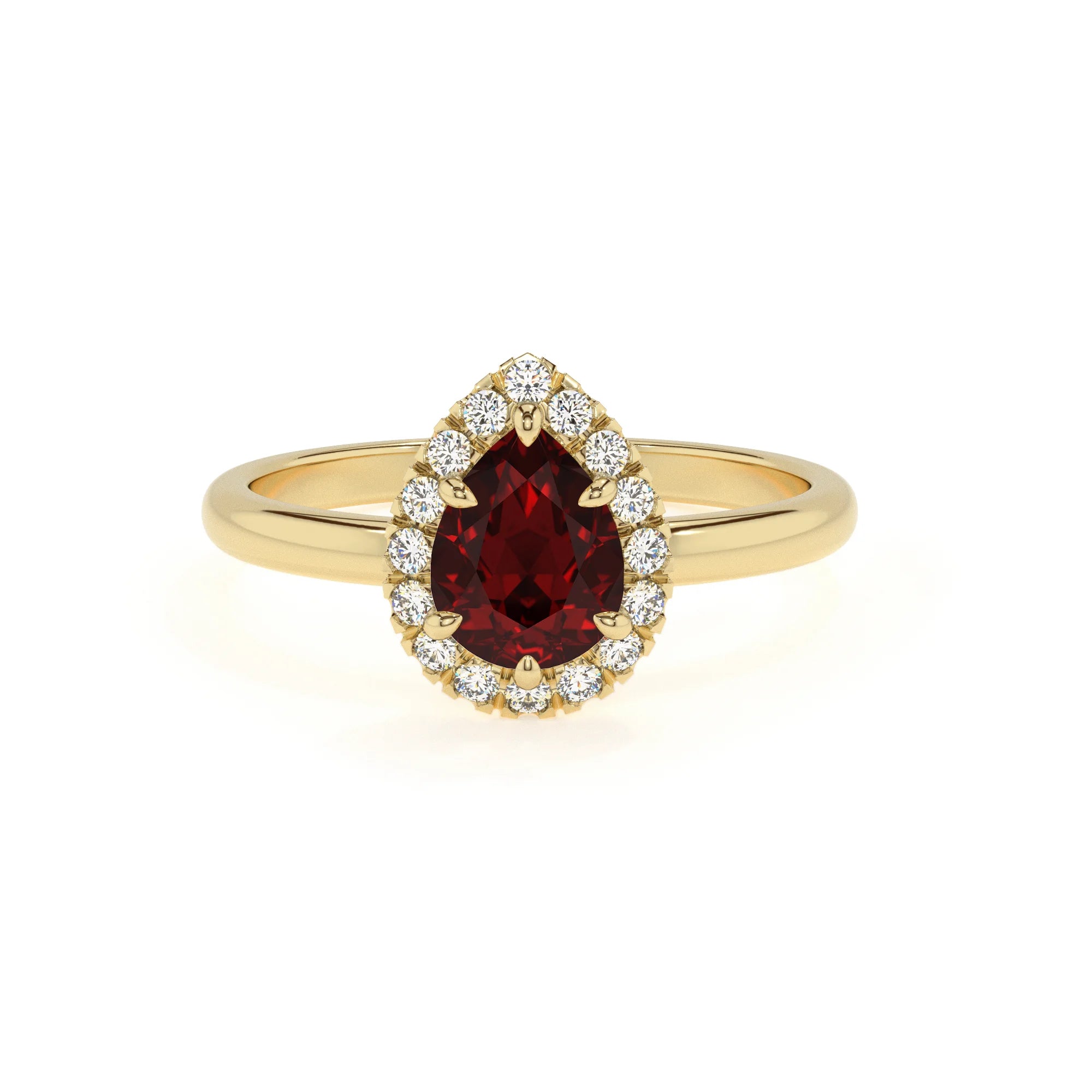 natural garnet pear solitaire rings in yellow gold