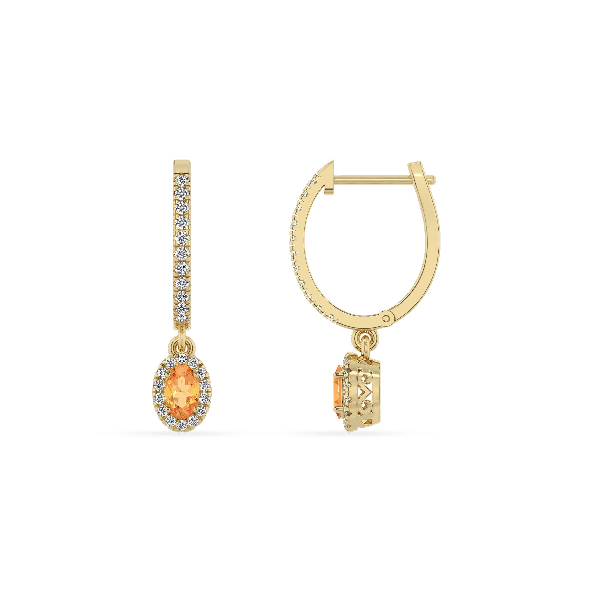 lab grown citrine oval drop earrings in yellow gold