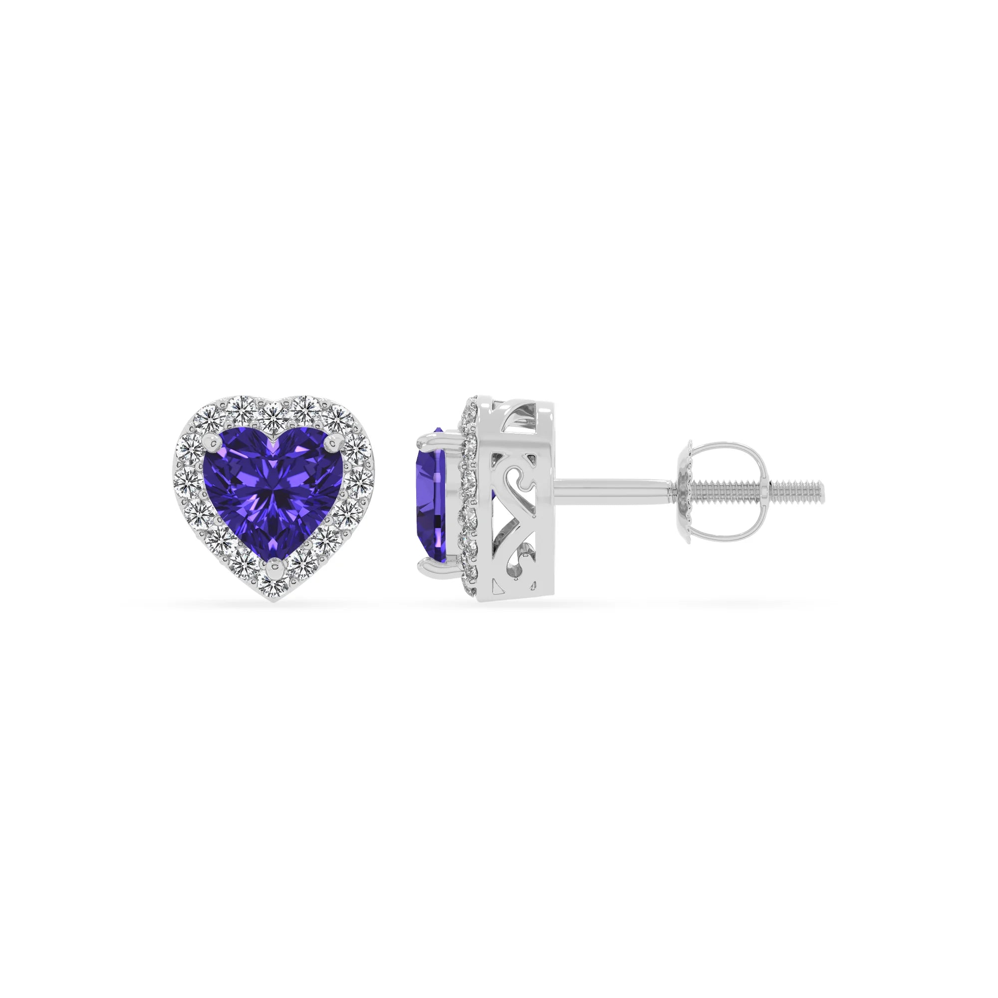 lab grown tanzanite heart stud earrings in sterling silver