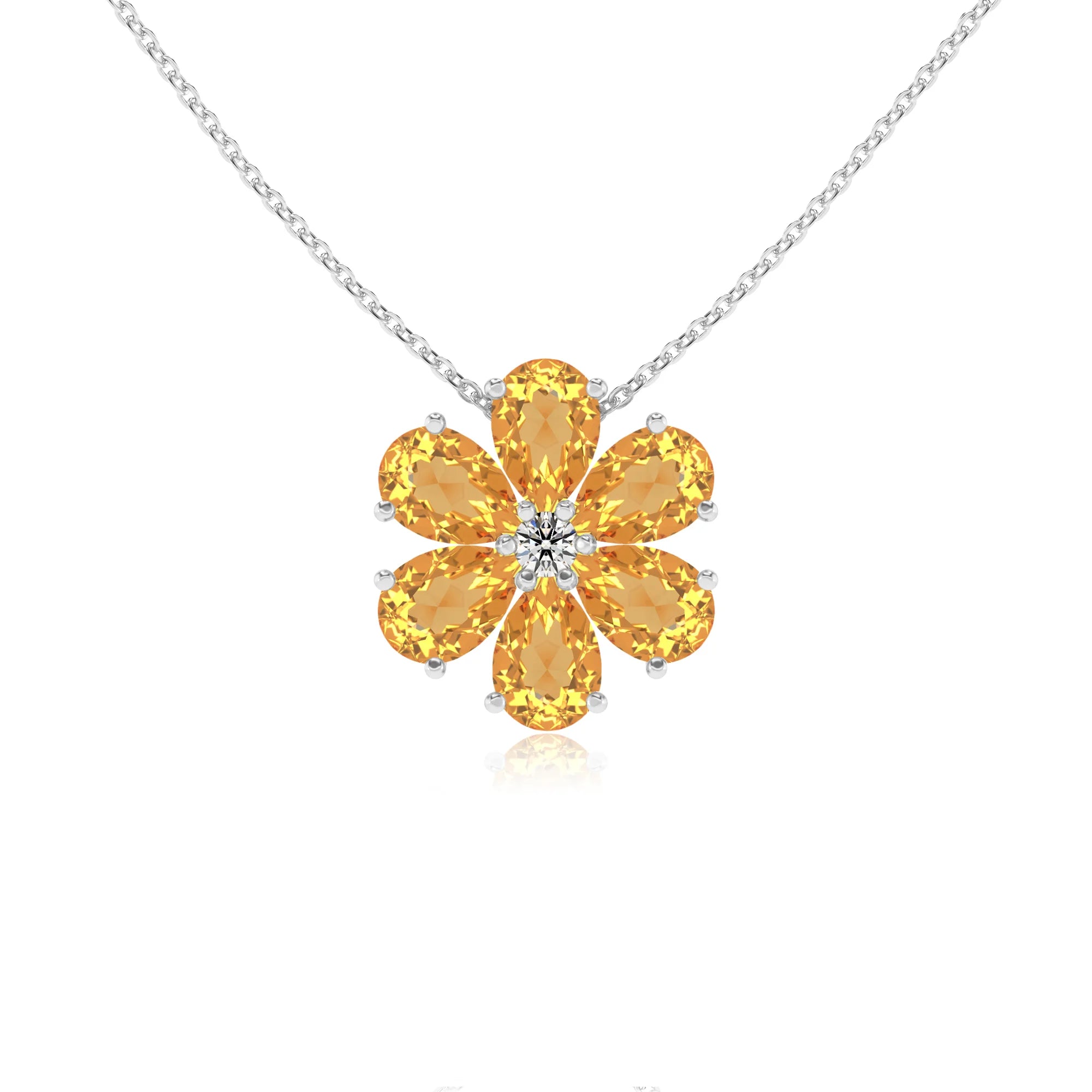 lab grown citrine pear solitaire necklaces in platinum