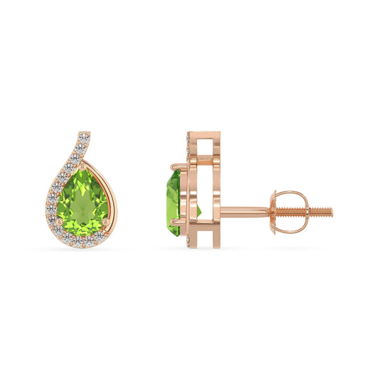natural peridot pear stud earrings in rose gold