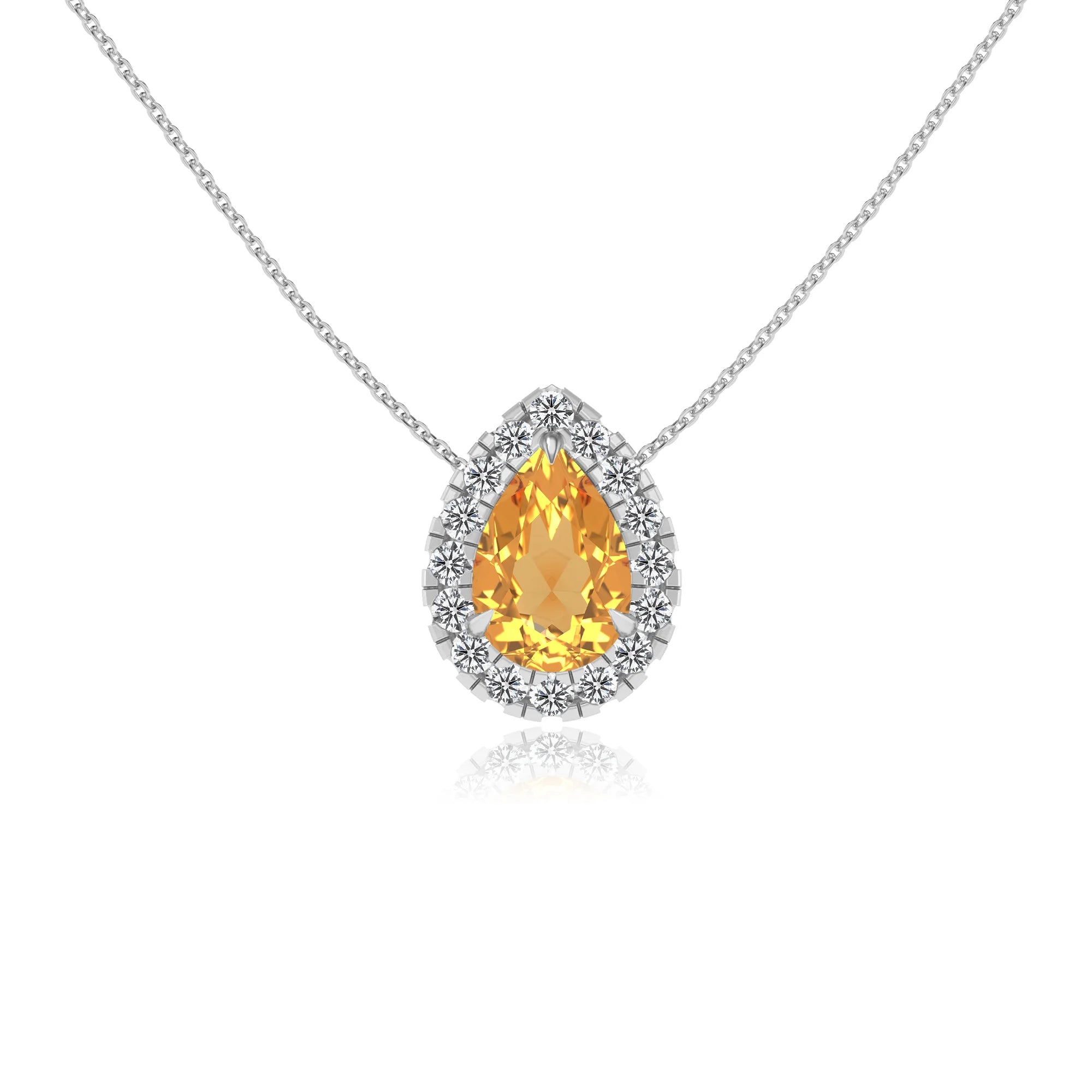 lab grown citrine pear solitaire necklaces in white gold