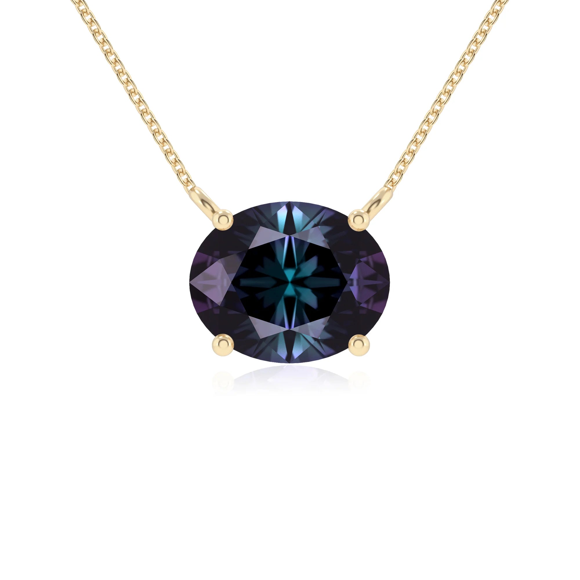 lab grown alexandrite oval solitaire necklaces in yellow gold