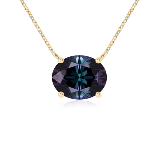 lab grown alexandrite oval solitaire necklaces in yellow gold