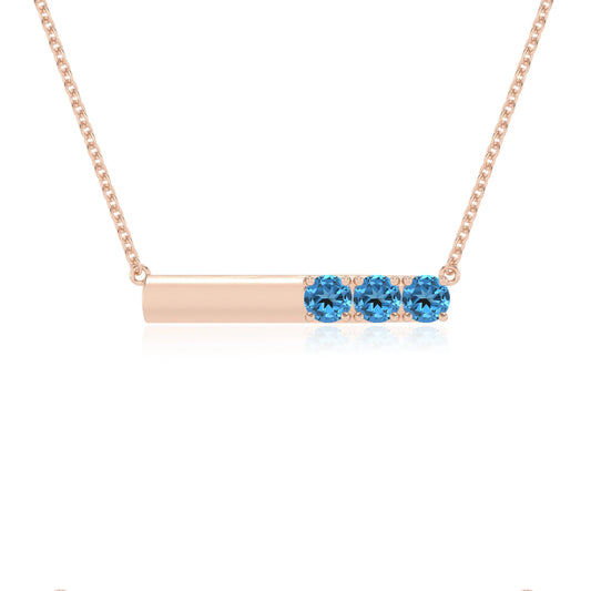 natural swiss-blue-topaz round bar v-bale necklaces in rose gold