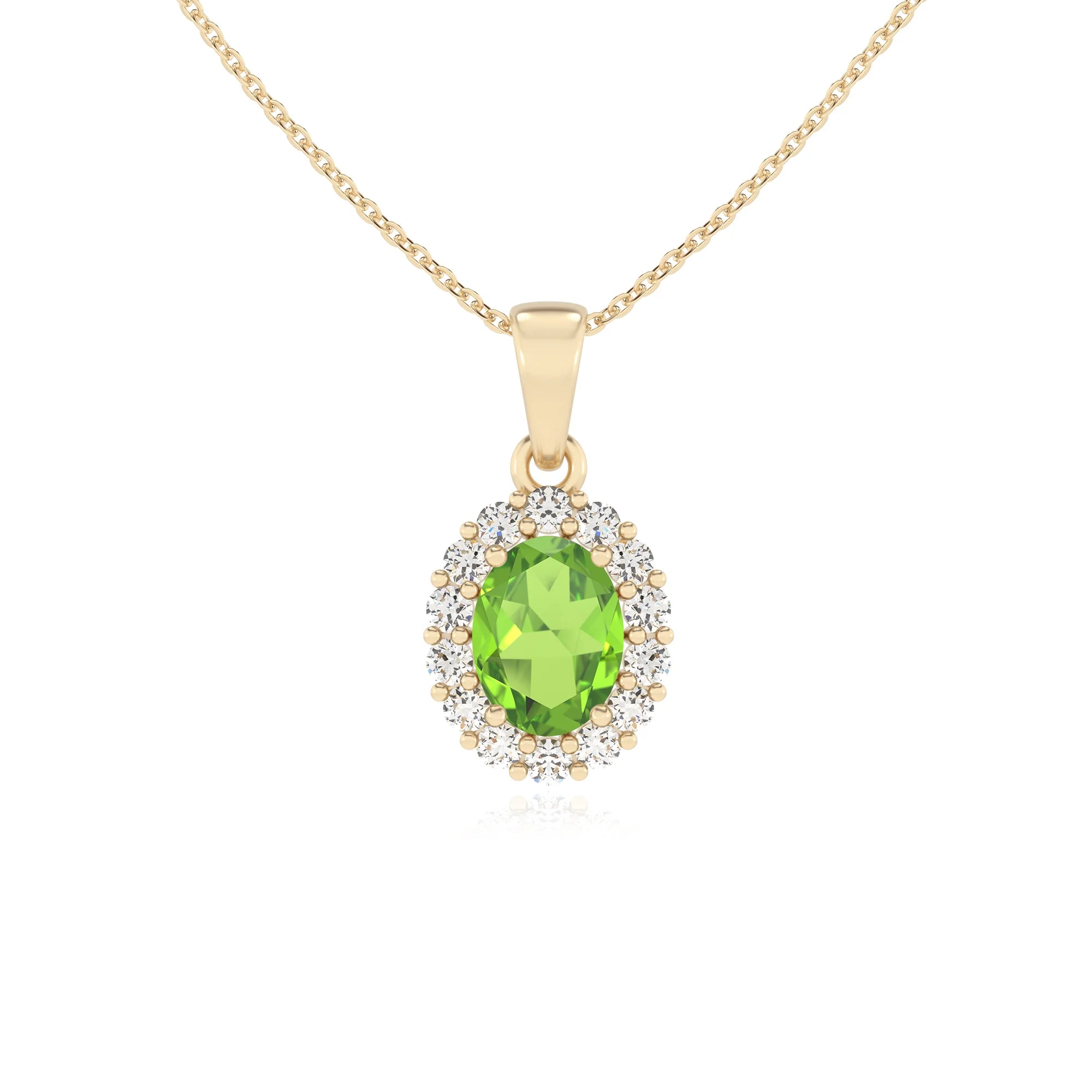 natural peridot oval solitaire necklaces in yellow gold