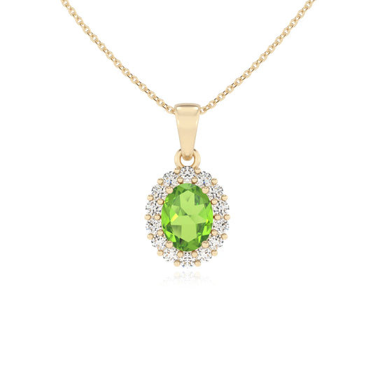 natural peridot oval solitaire necklaces in yellow gold