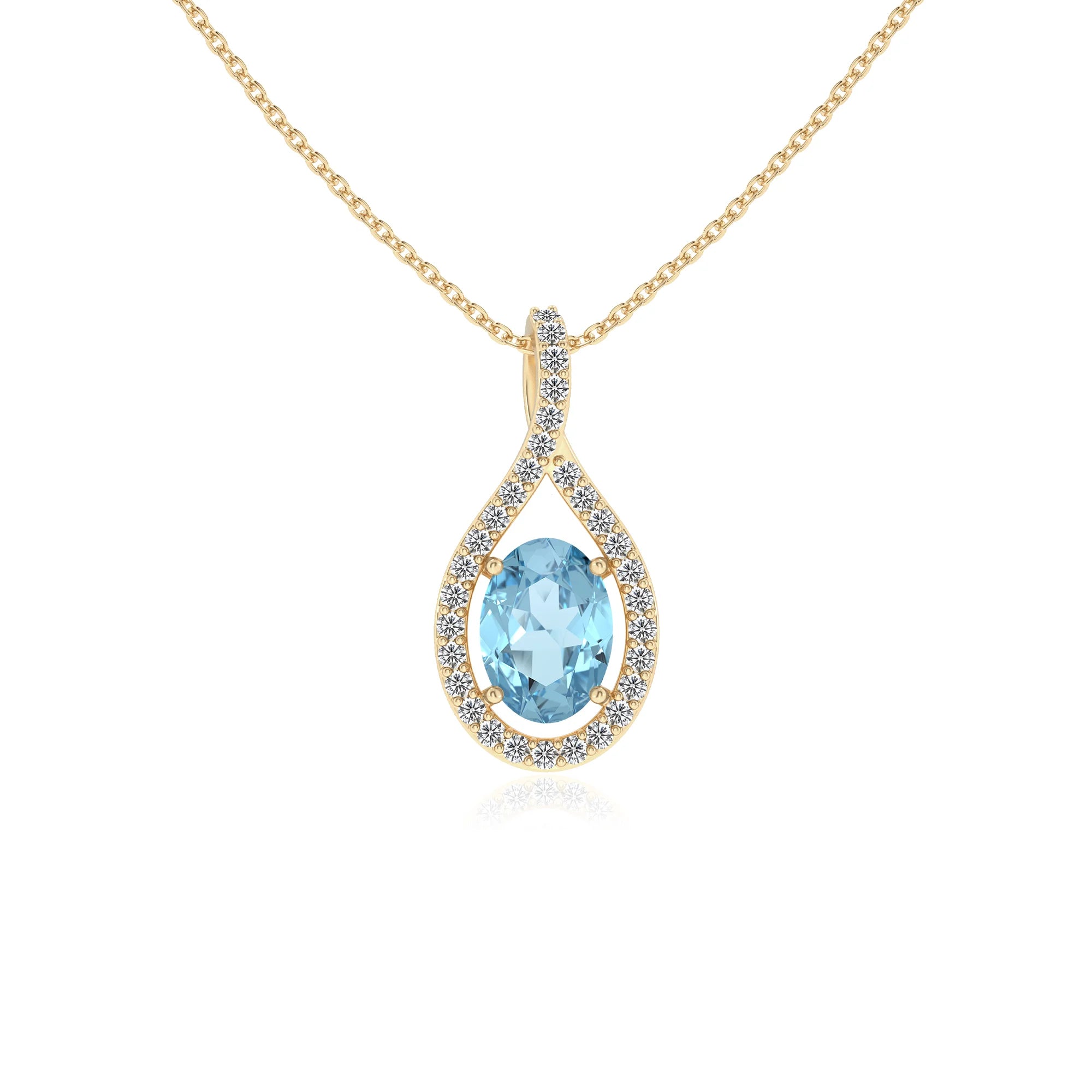 lab grown aquamarine oval solitaire necklaces in yellow gold