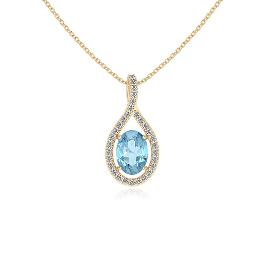 lab grown aquamarine oval solitaire necklaces in yellow gold