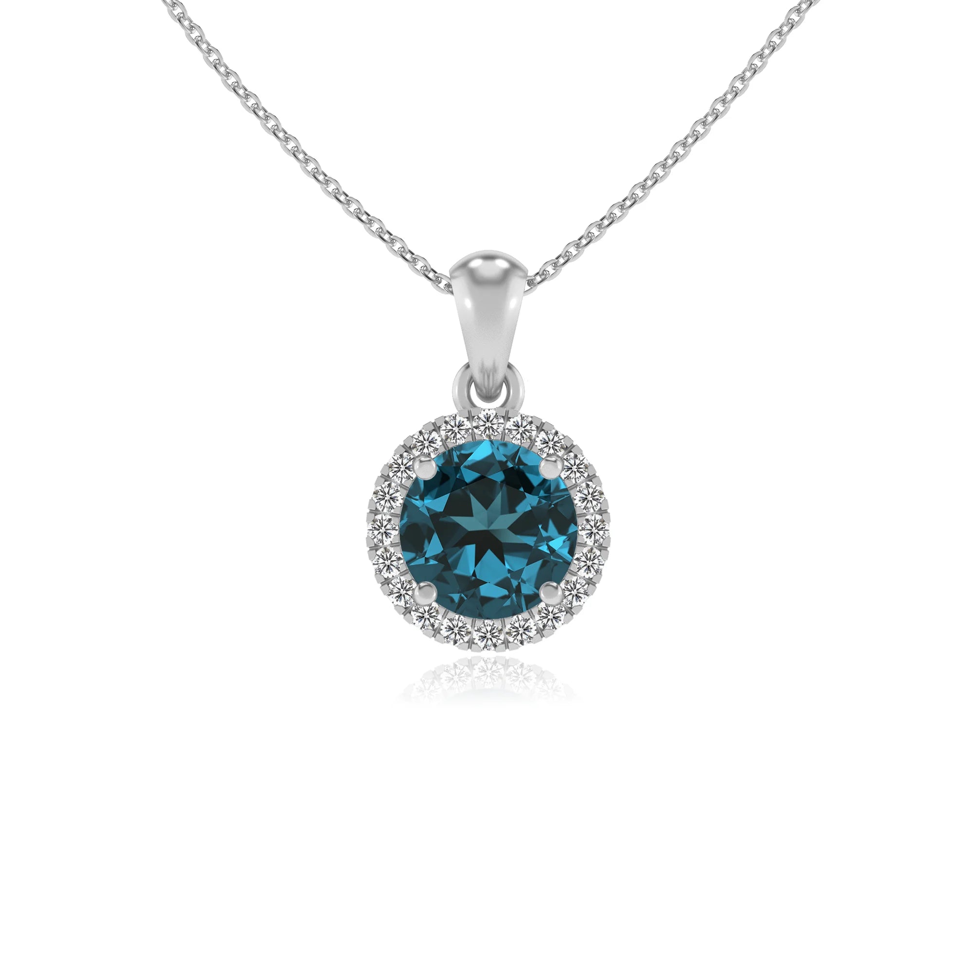 natural london-blue-topaz round solitaire necklaces in sterling silver