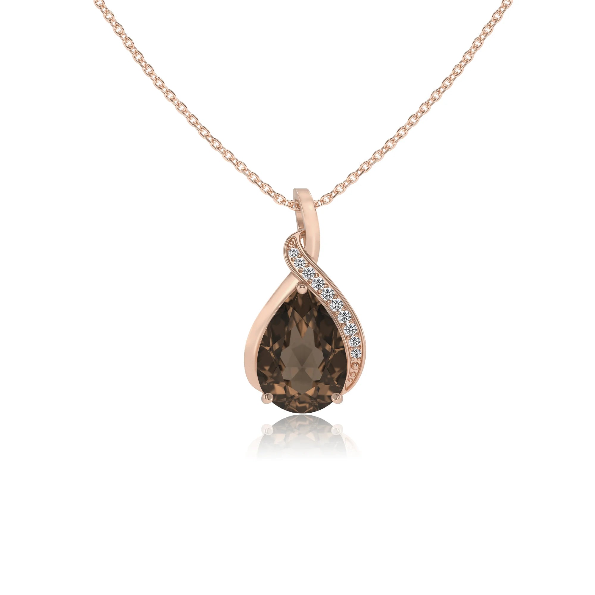 natural smoky-quartz pear solitaire necklaces in rose gold