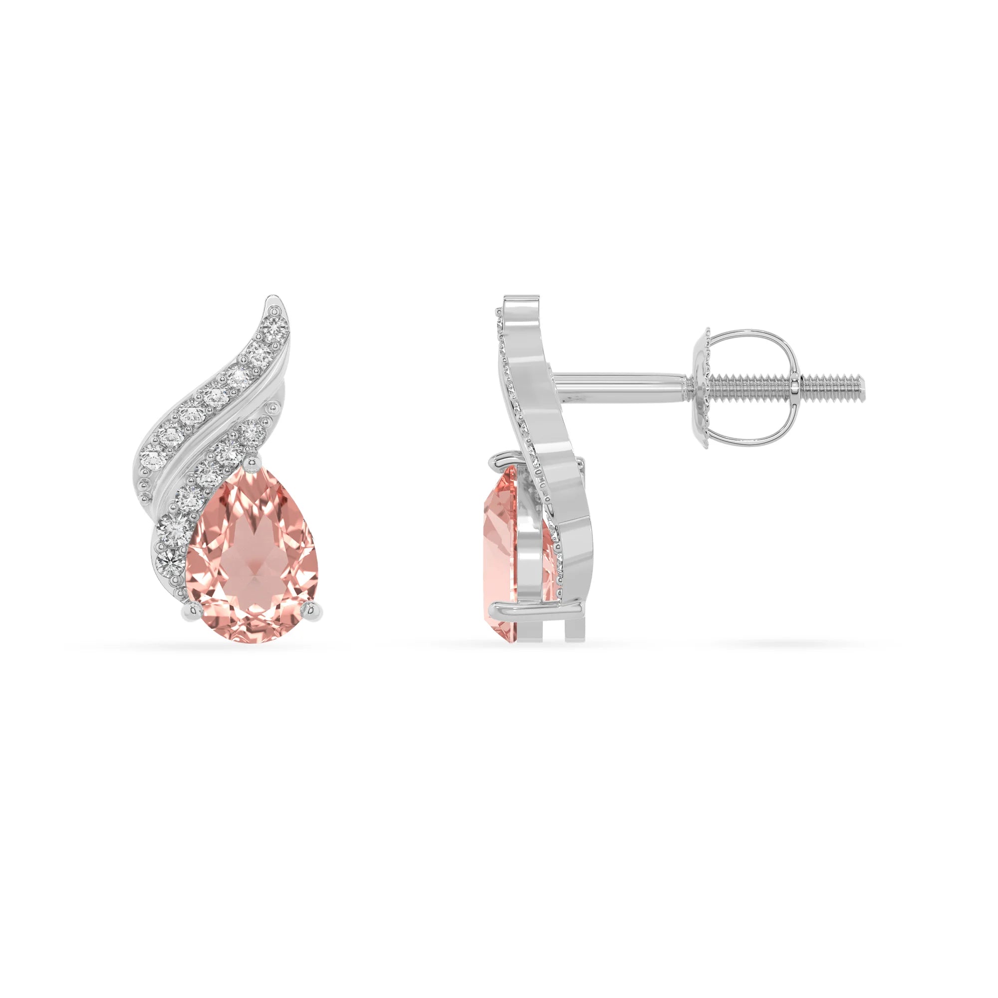 lab grown morganite pear stud earrings in sterling silver