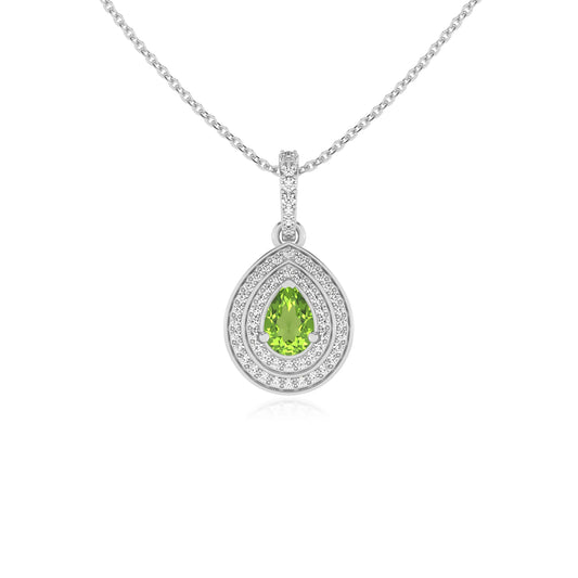 natural peridot pear halo necklaces in sterling silver
