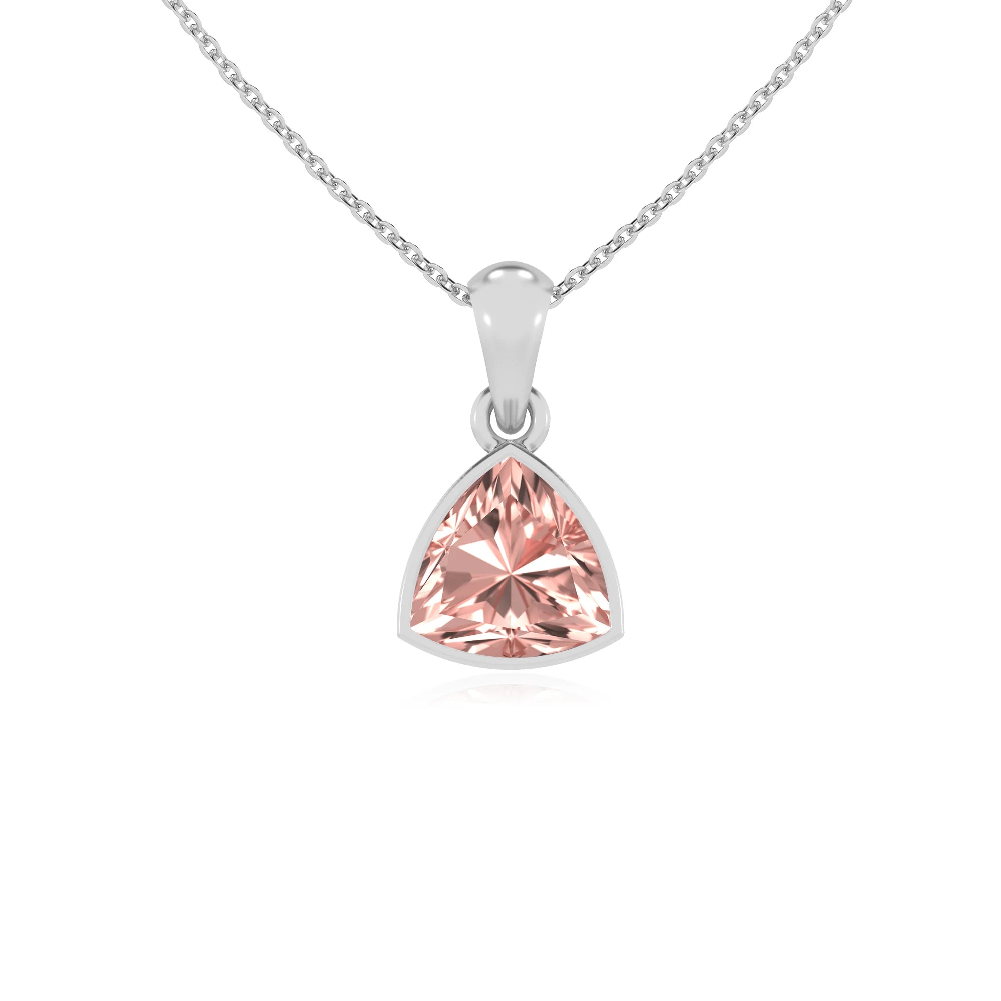 lab grown morganite trillion solitaire necklaces in white gold