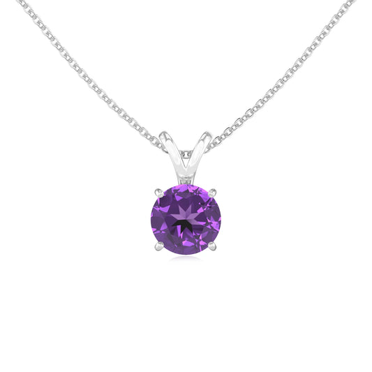 lab grown amethyst round solitaire v-bale necklaces in platinum