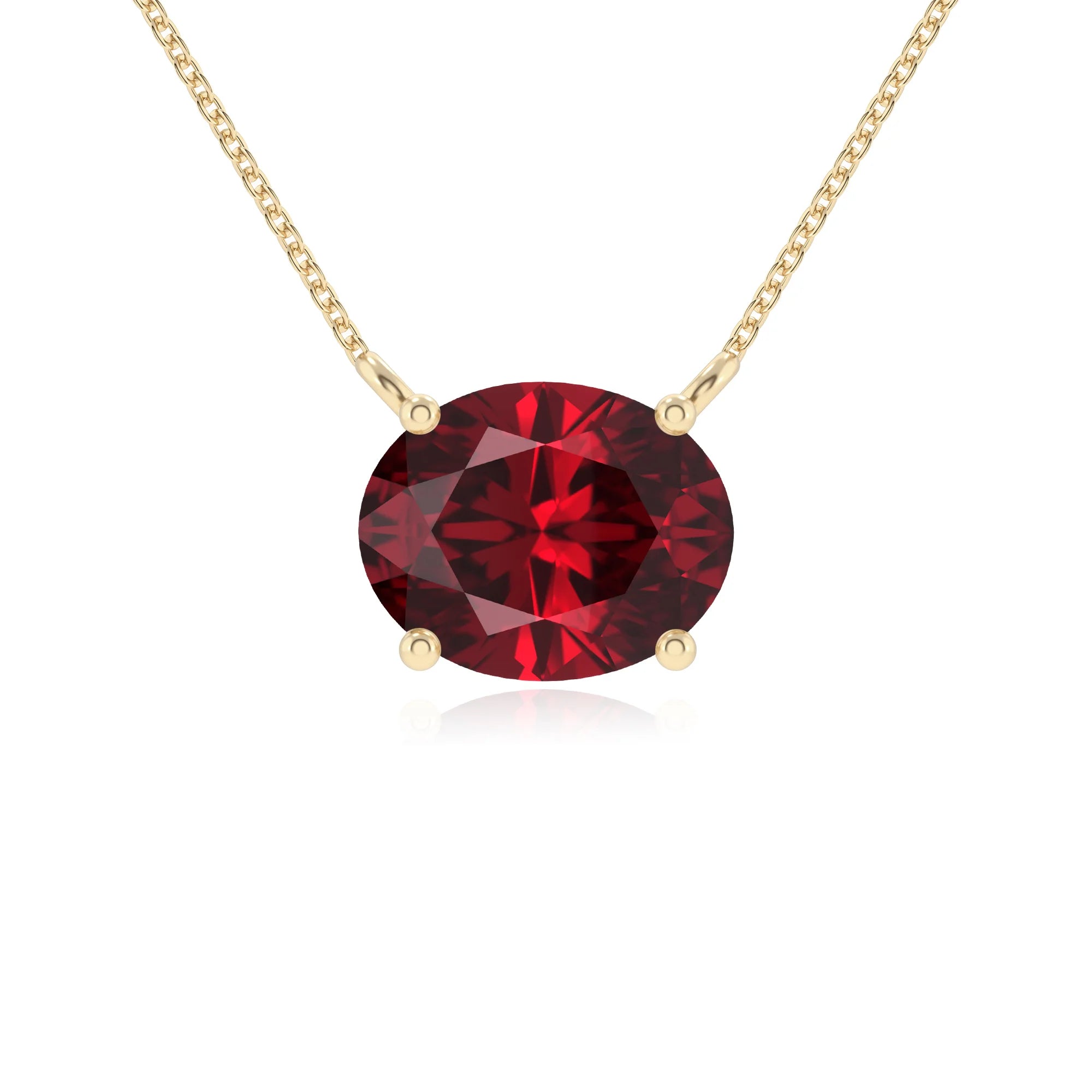 lab grown ruby oval solitaire necklaces in yellow gold