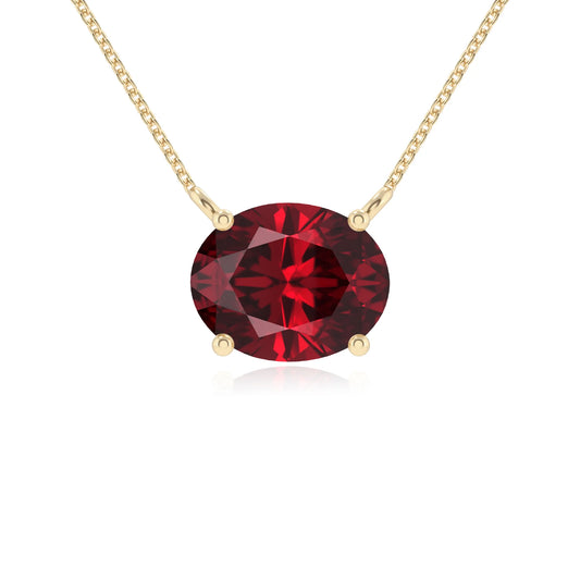 lab grown ruby oval solitaire necklaces in yellow gold