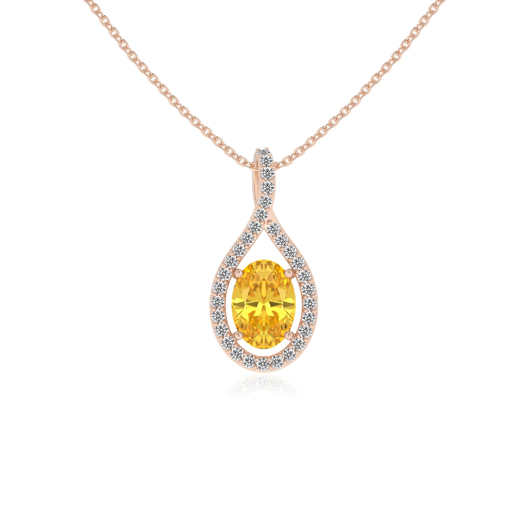 lab grown yellow-sapphire oval solitaire necklaces in rose gold