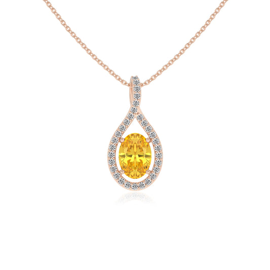 lab grown yellow-sapphire oval solitaire necklaces in rose gold