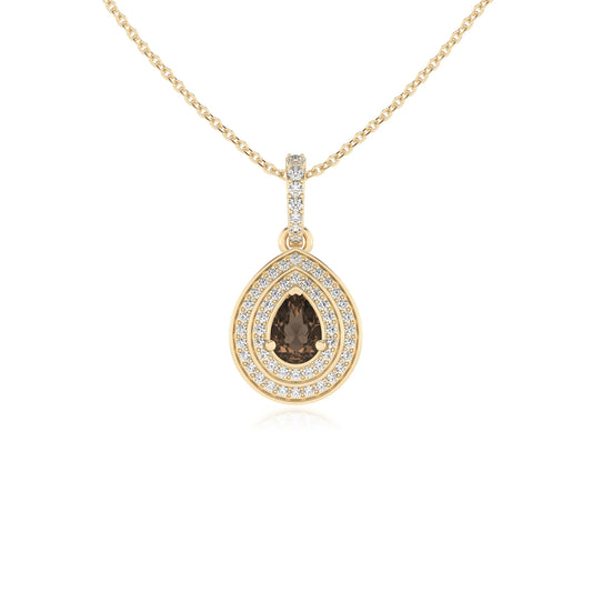 natural smoky-quartz pear halo necklaces in yellow gold