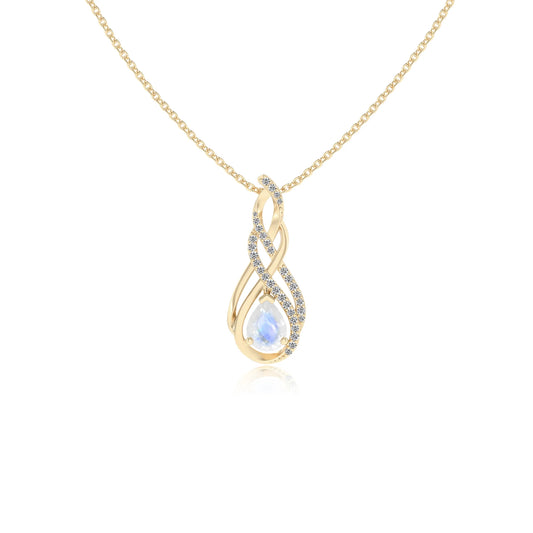 natural rainbow-moonstone pear solitaire necklaces in yellow gold