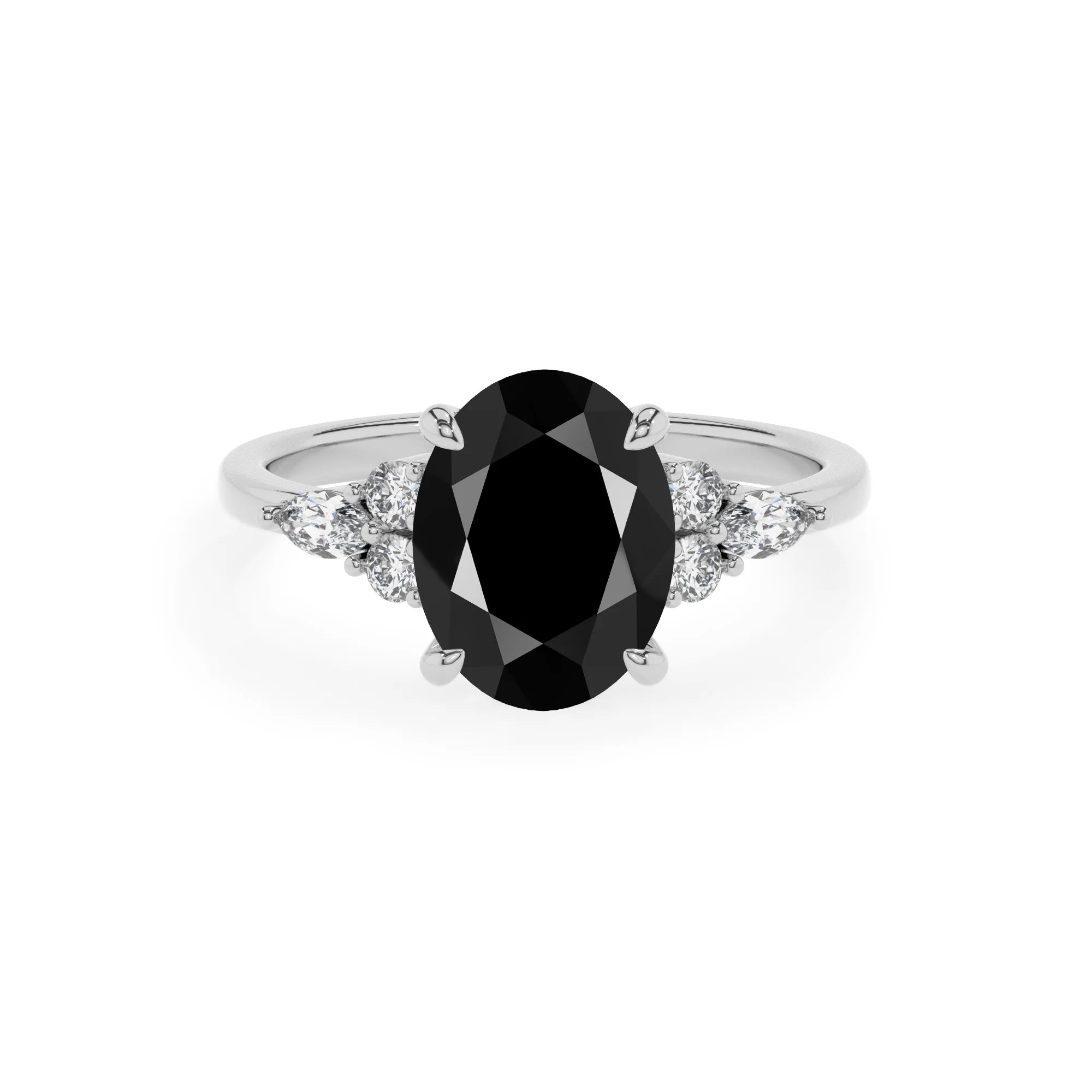 natural black-onyx oval solitaire rings in platinum