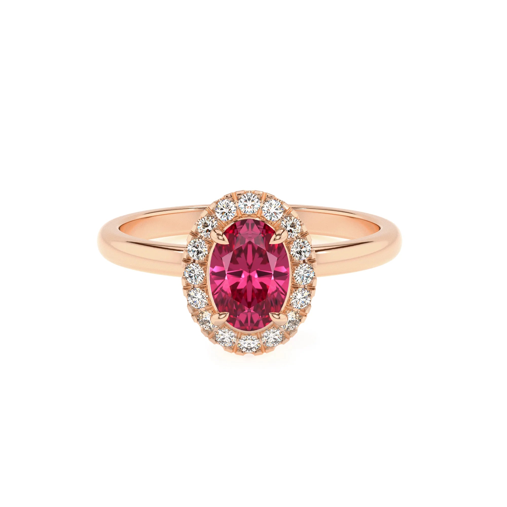 lab grown pink-tourmaline oval solitaire rings in rose gold