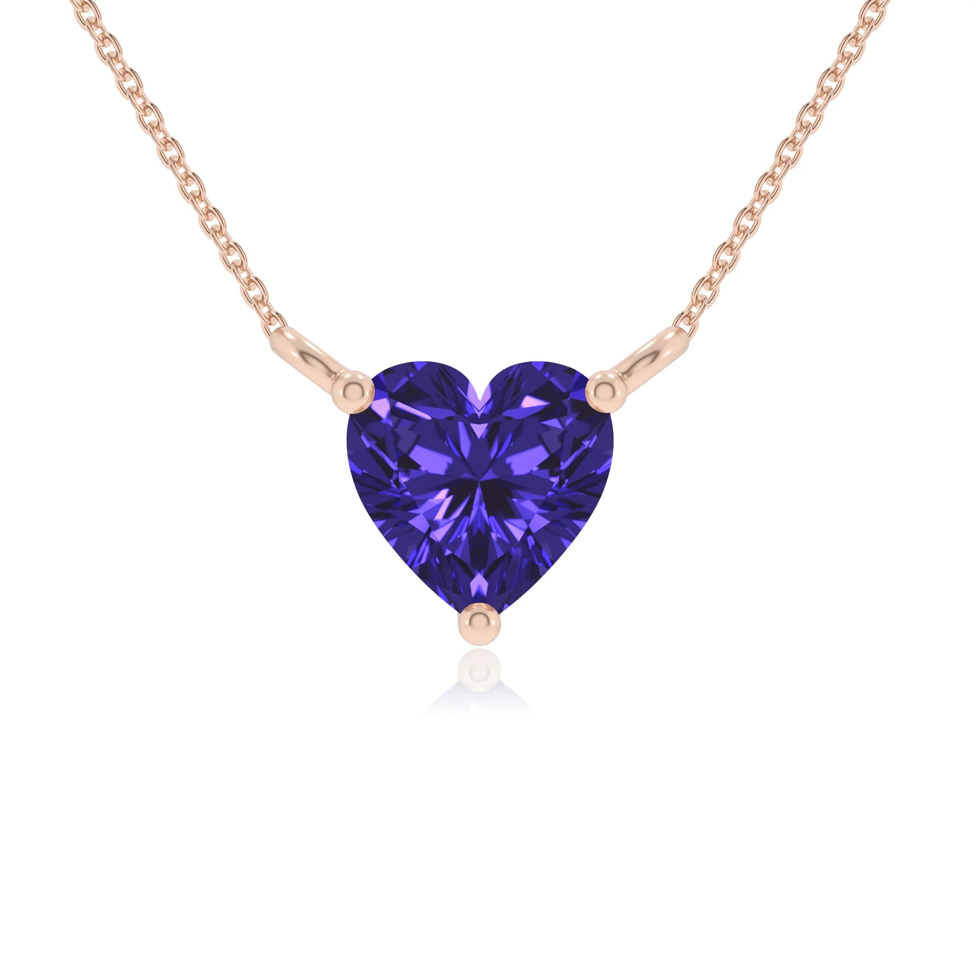 lab grown tanzanite heart solitaire necklaces in rose gold