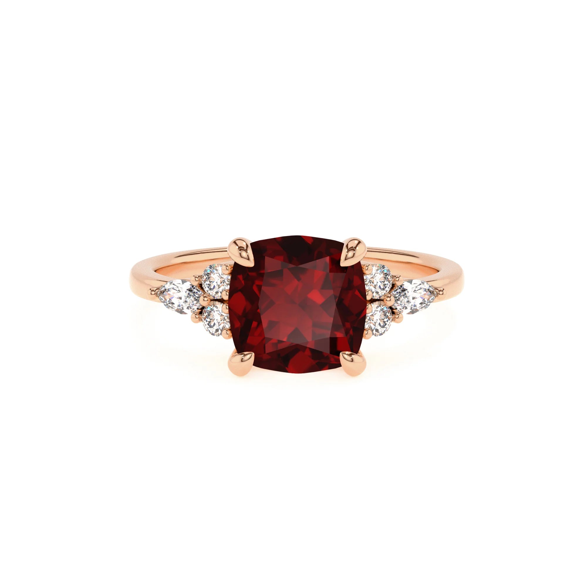 natural garnet cushion solitaire rings in rose gold