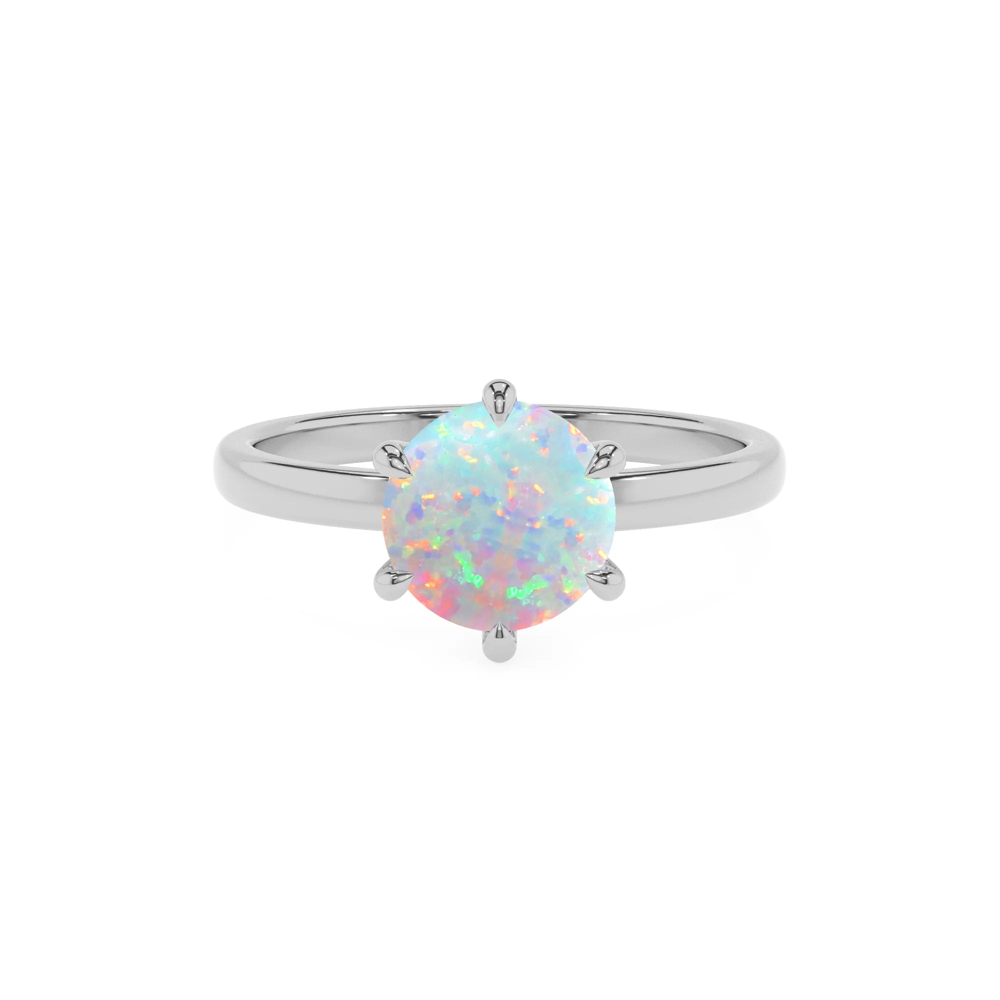 lab grown opal round solitaire rings in white gold