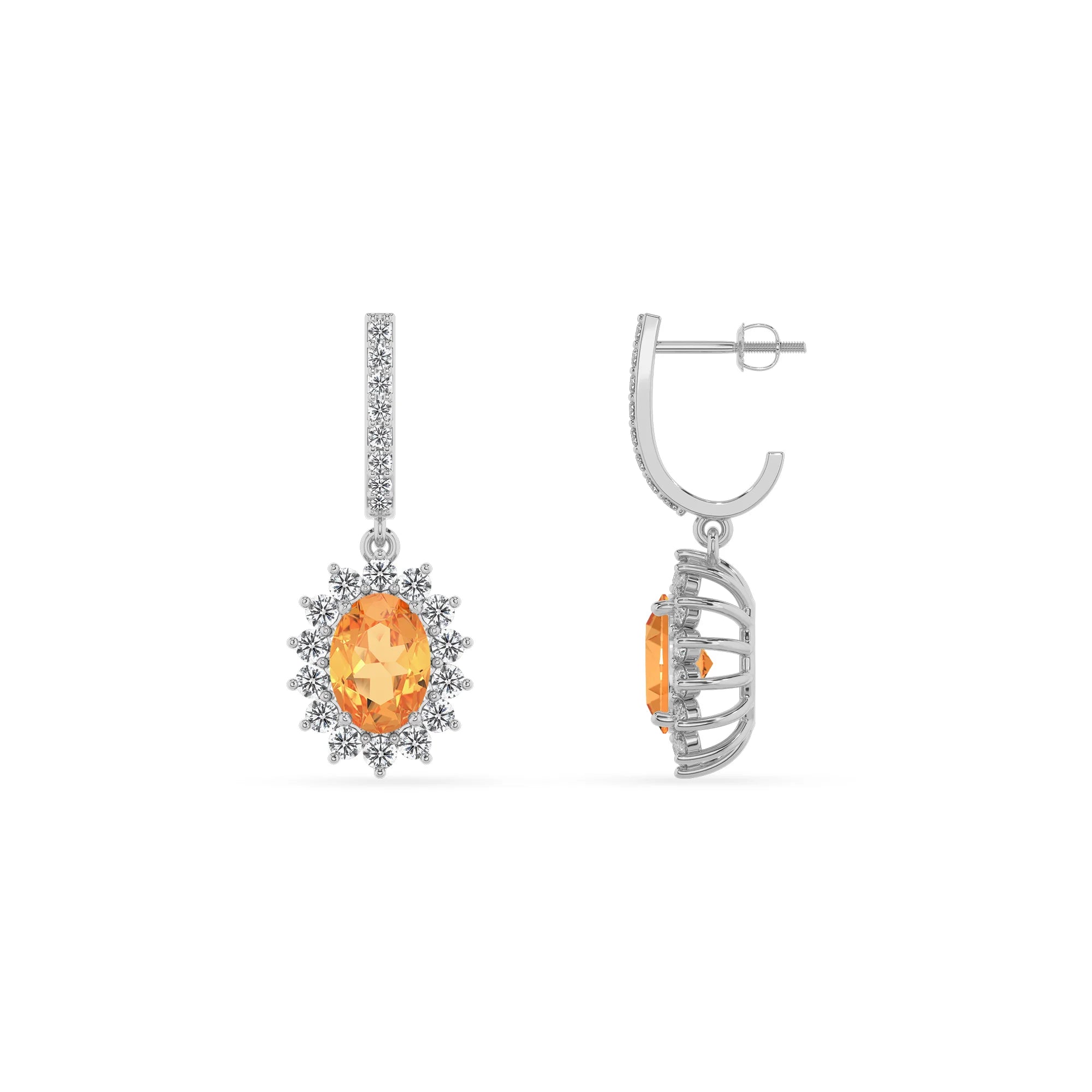 lab grown citrine oval drop earrings in platinum