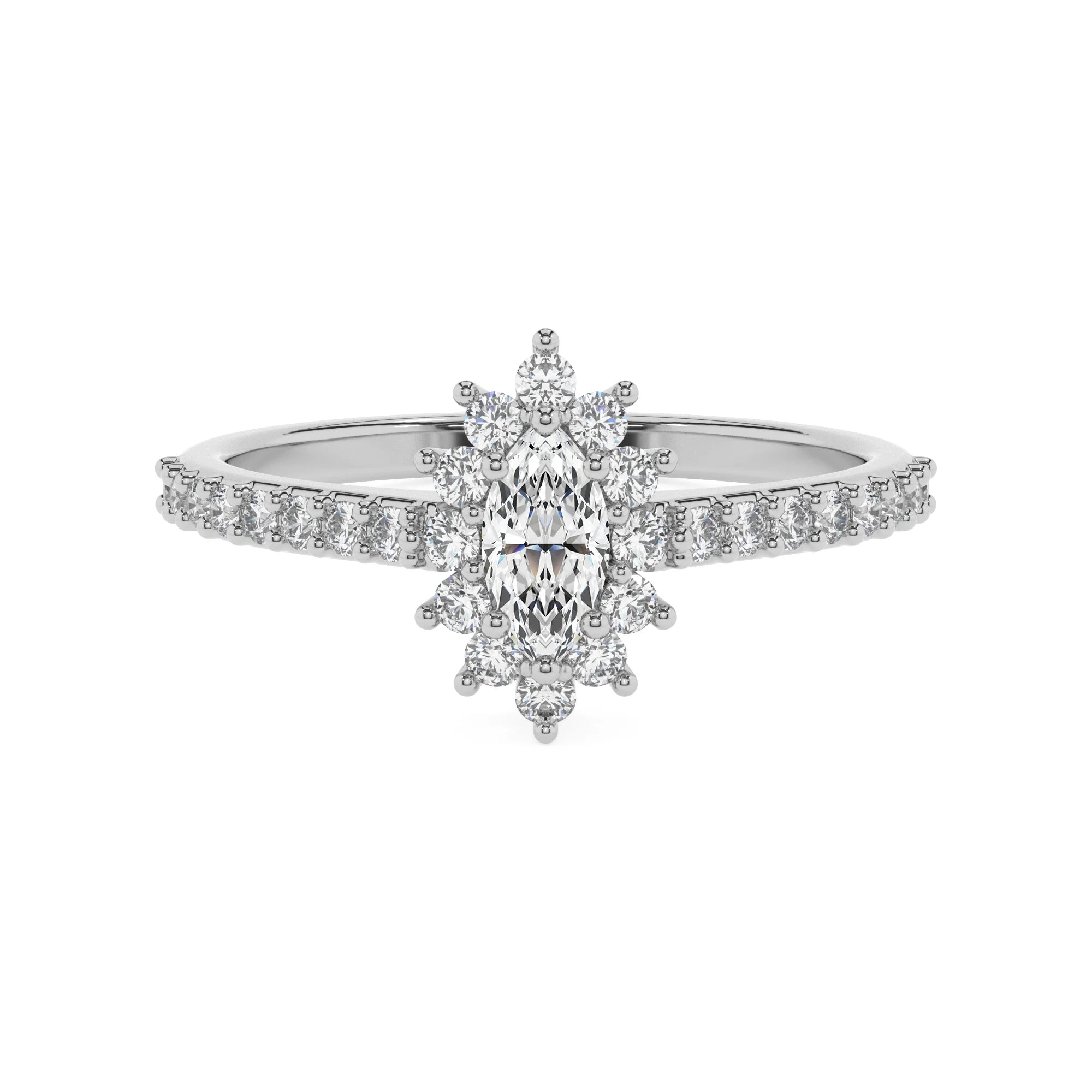 lab grown moissanite marquise solitaire rings in platinum