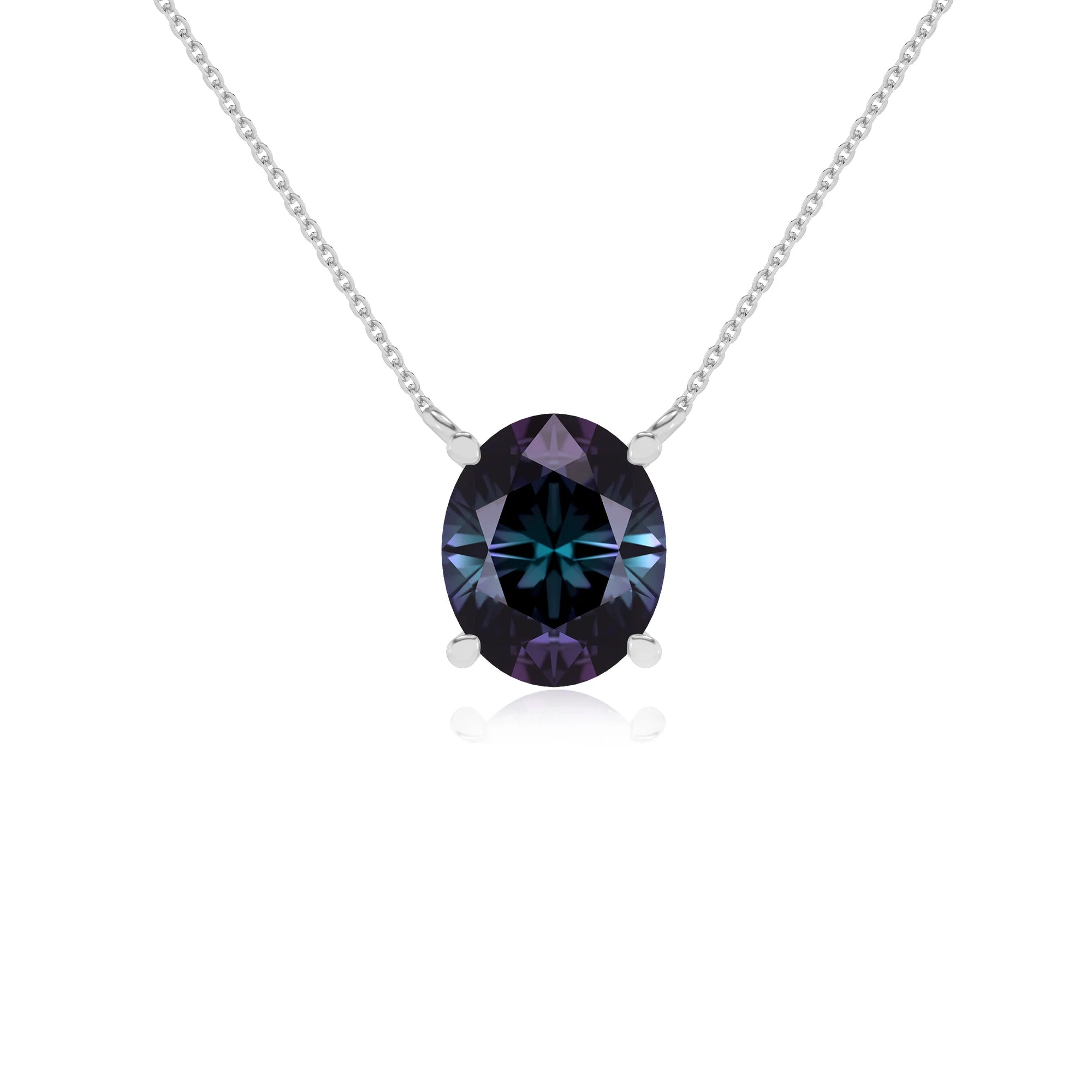 lab grown alexandrite oval solitaire necklaces in platinum