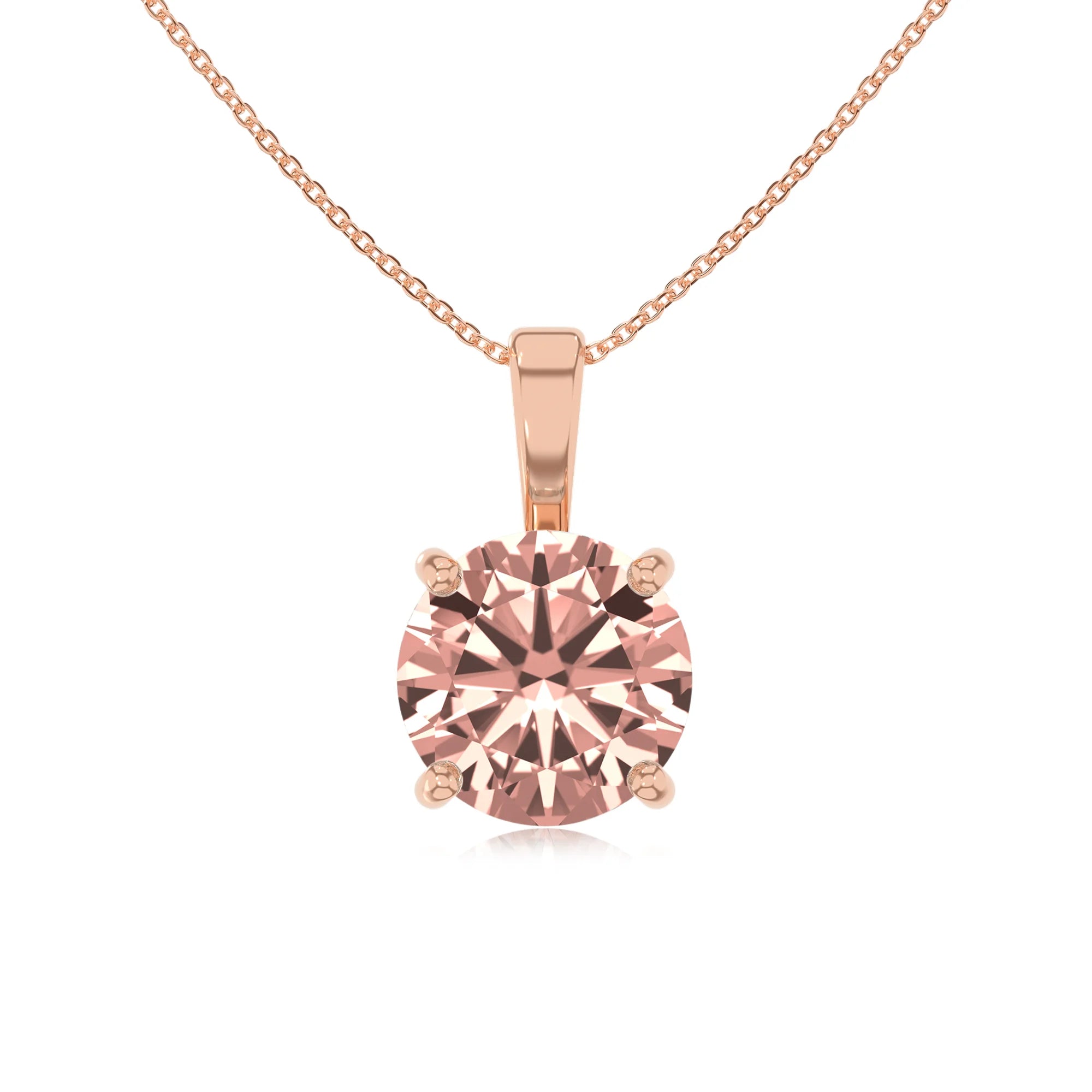 lab grown morganite round solitaire necklaces in rose gold
