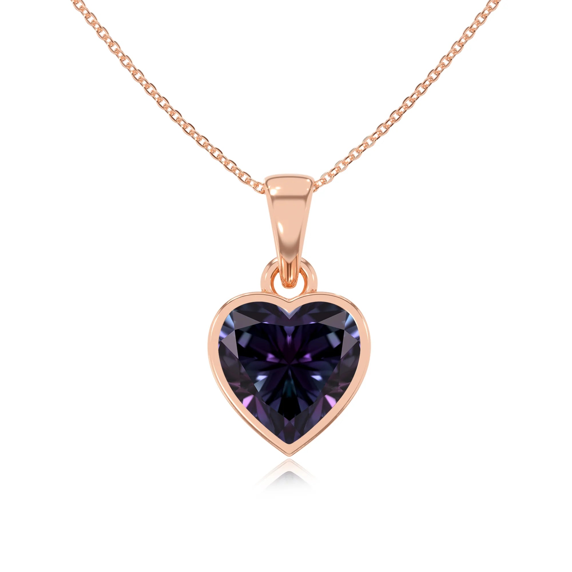 lab grown alexandrite heart solitaire necklaces in rose gold