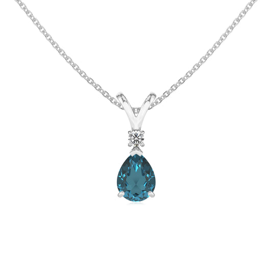 natural london-blue-topaz pear solitaire v-bale necklaces in sterling silver