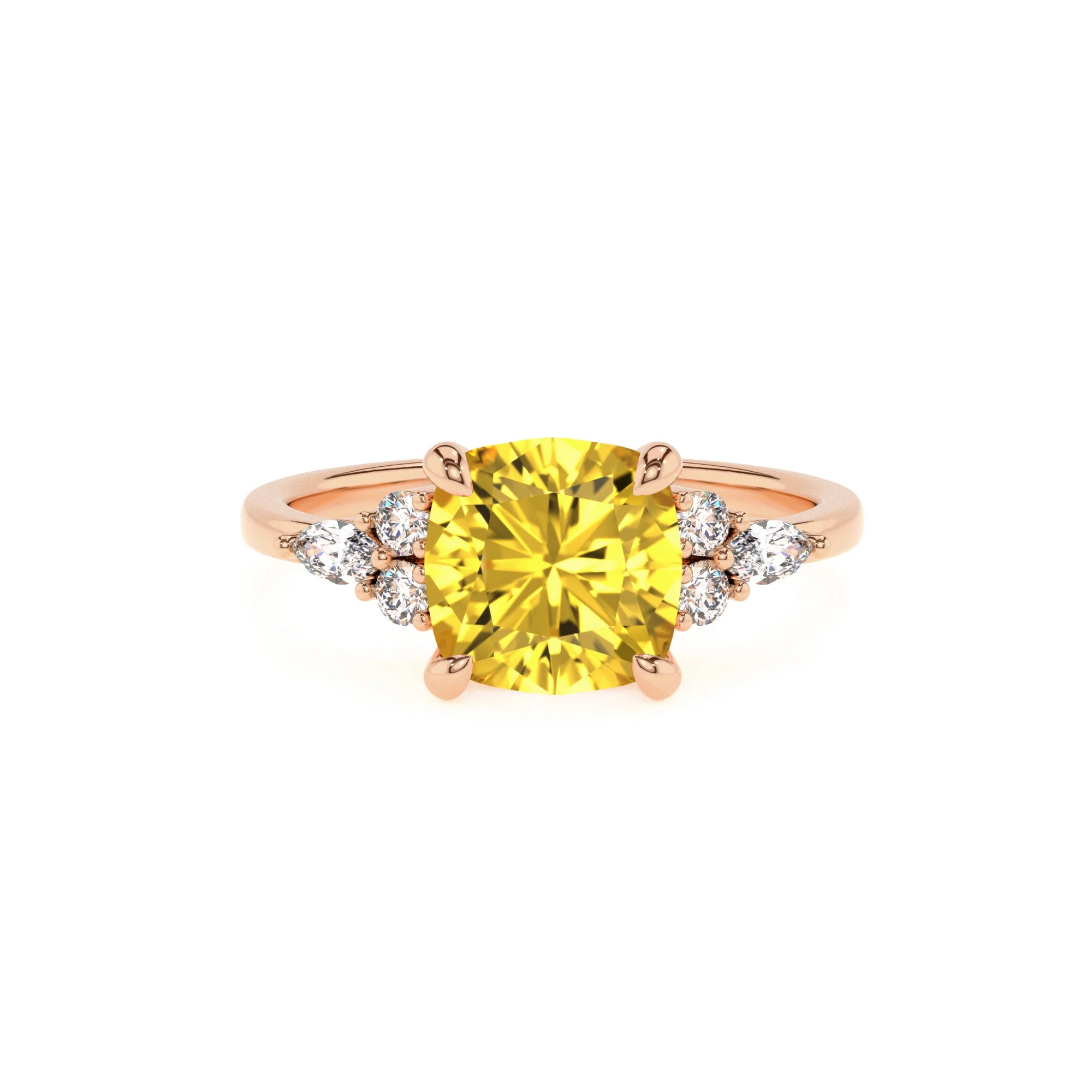 lab grown yellow-sapphire cushion solitaire rings in rose gold