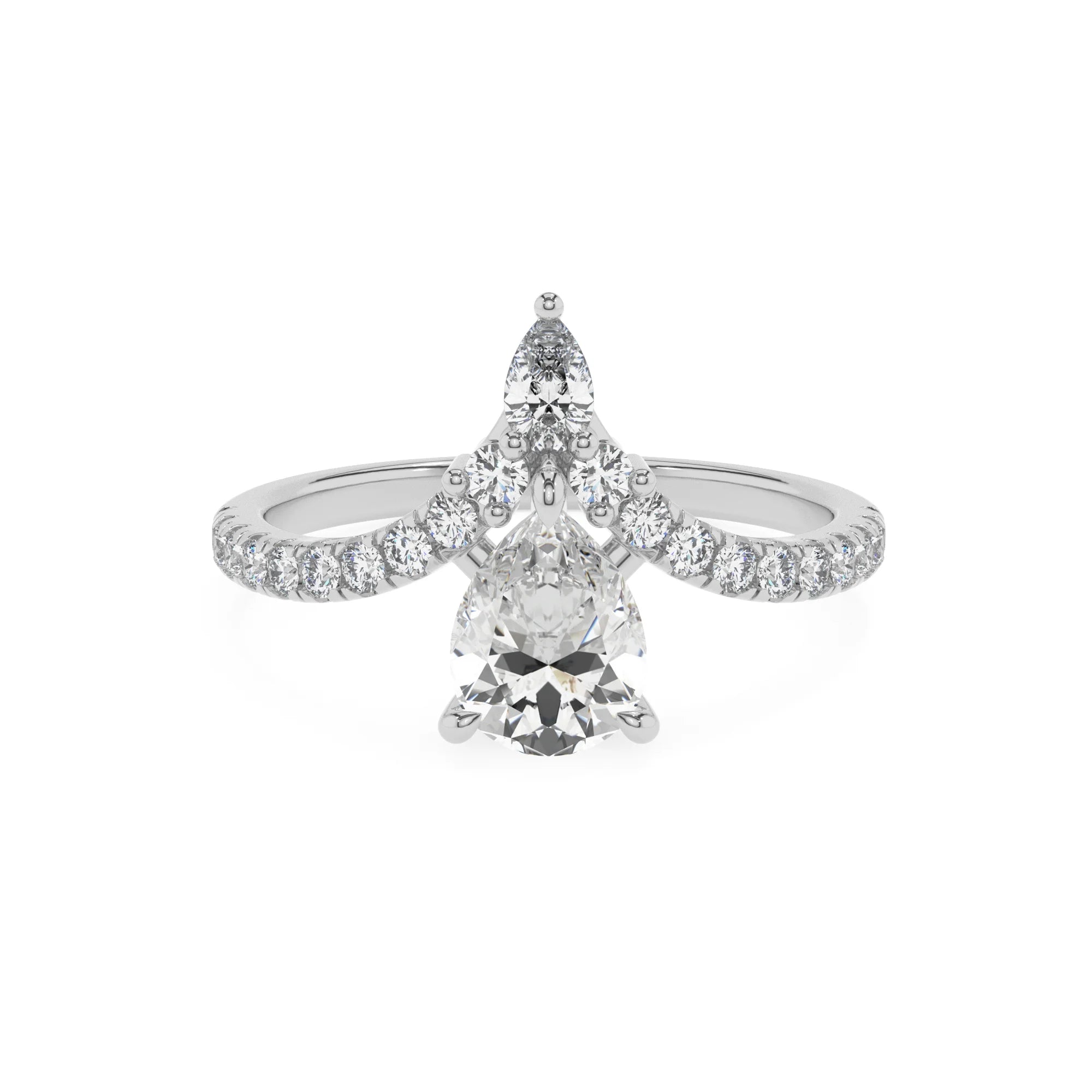 lab grown moissanite pear solitaire rings in sterling silver