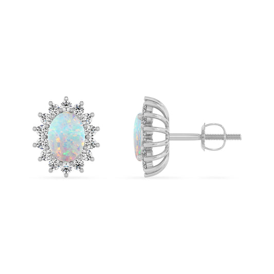 lab grown opal oval stud earrings in platinum