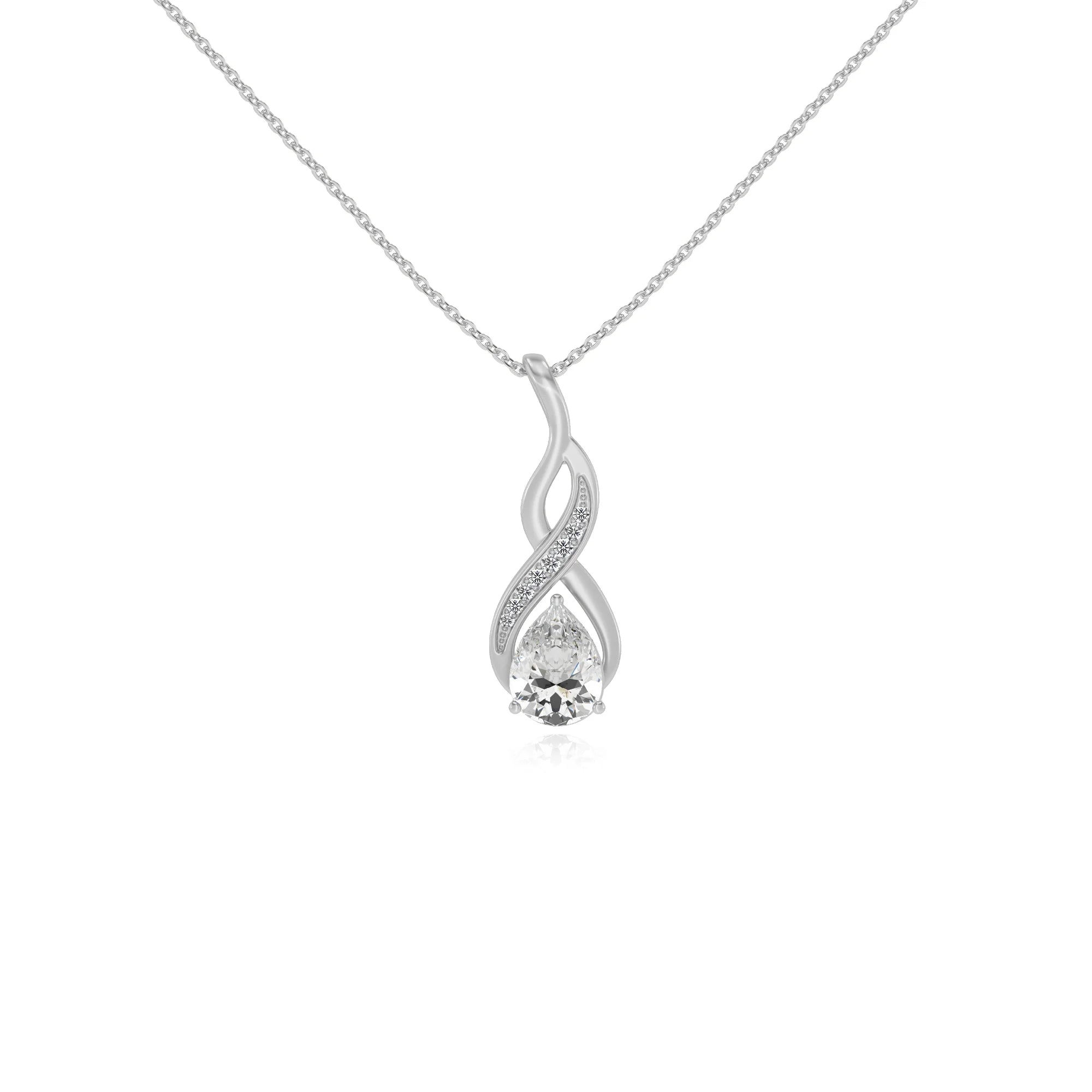 lab grown moissanite pear solitaire necklaces in white gold