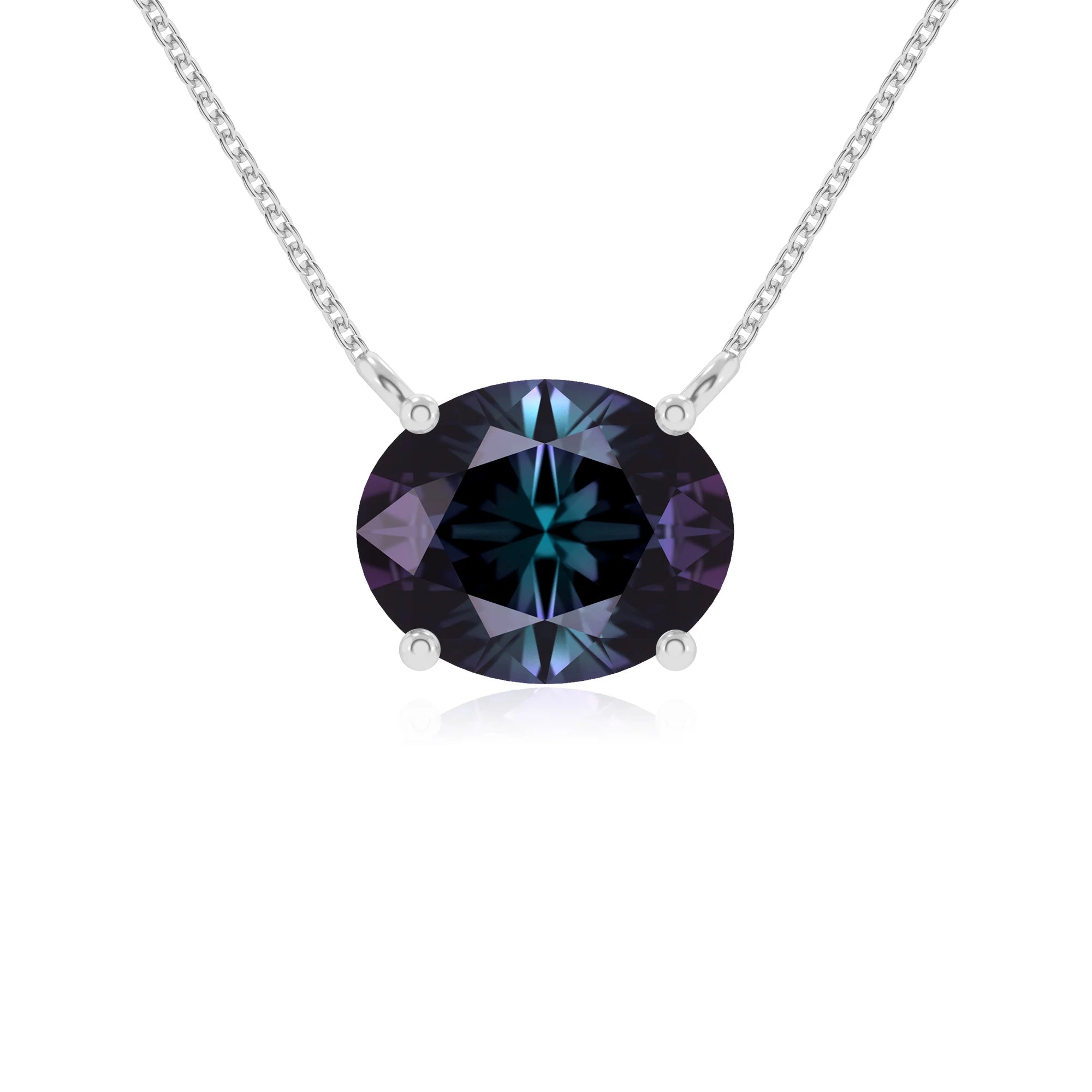 lab grown alexandrite oval solitaire necklaces in white gold