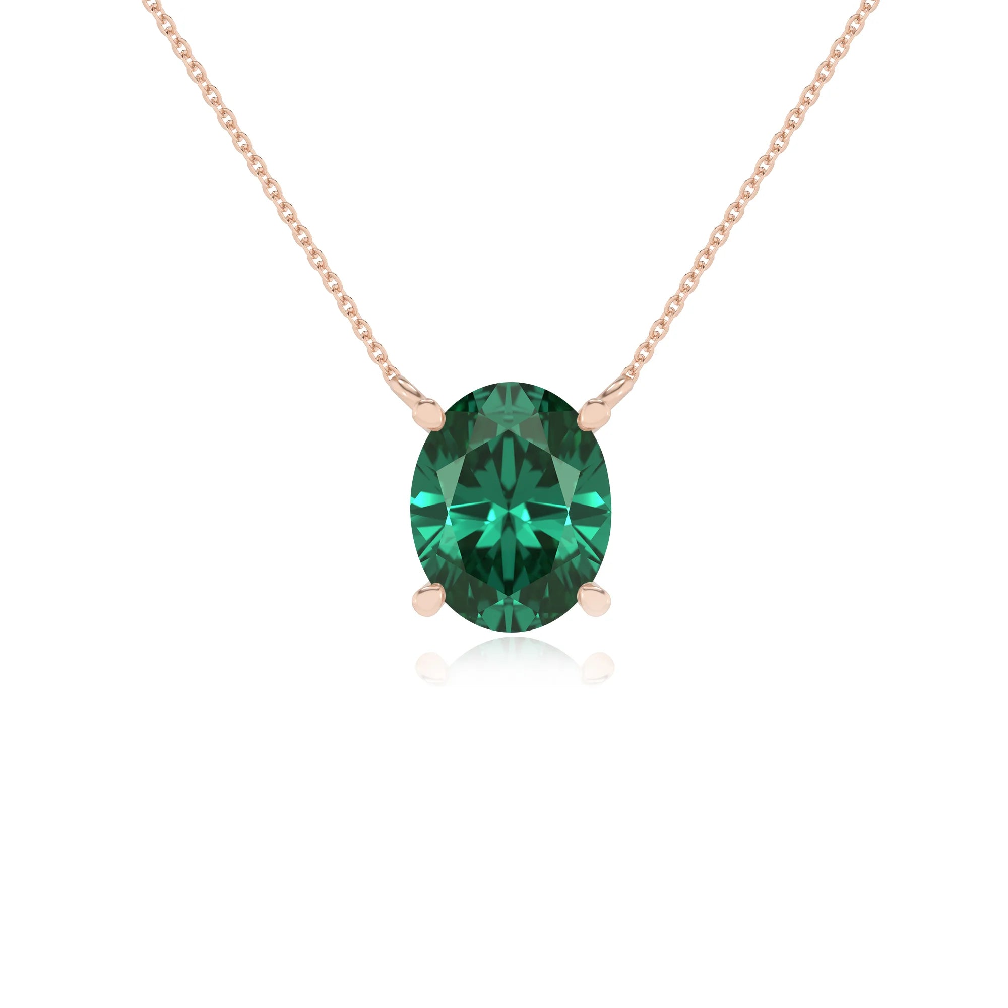 lab grown emerald oval solitaire necklaces in rose gold