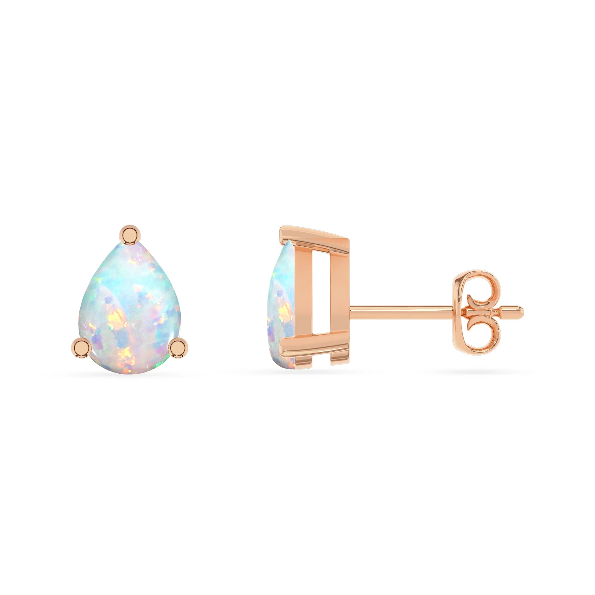 lab grown opal pear stud earrings in rose gold